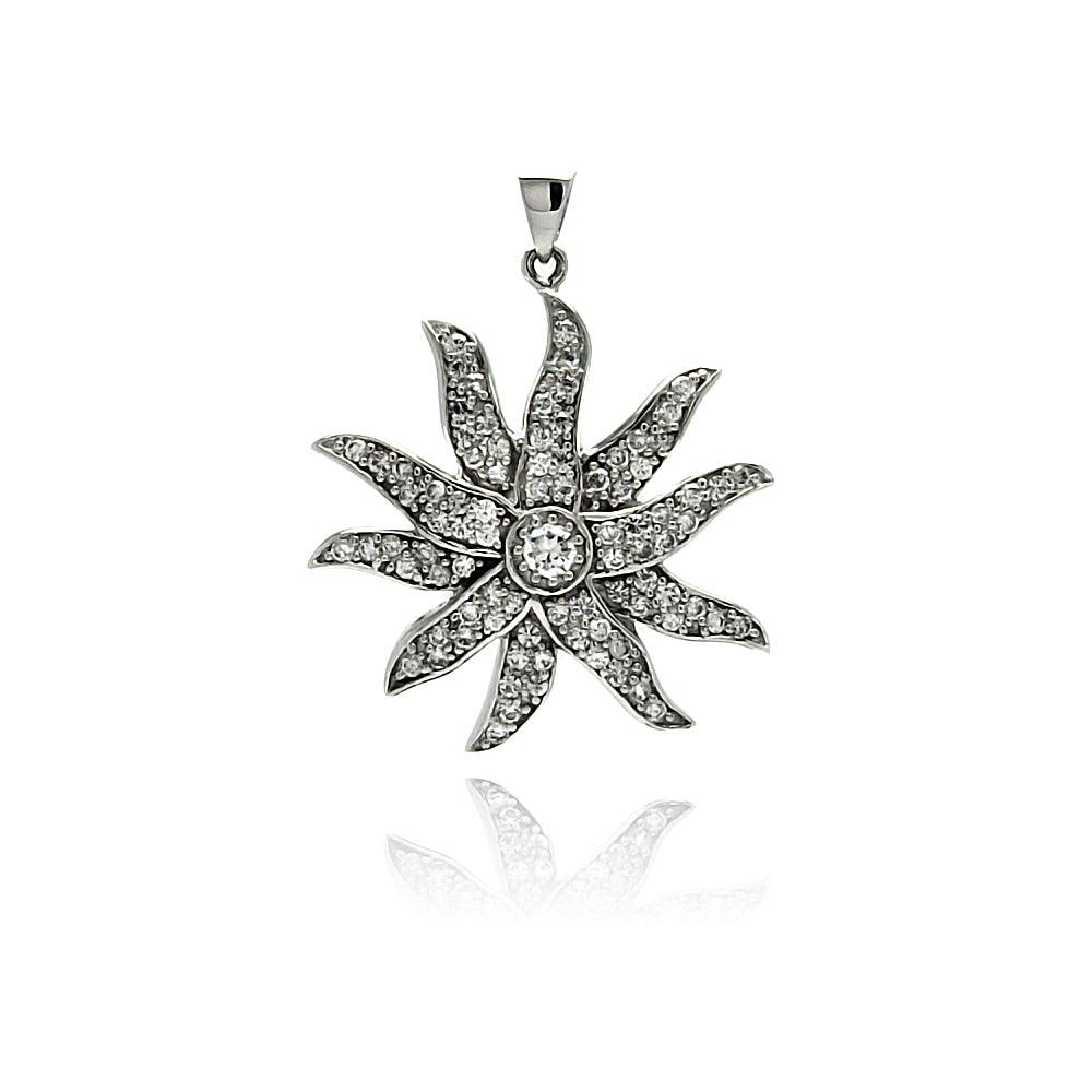 Closeout-Silver 925 Rhodium Plated Flower CZ Wire Dangling Pendant - ACP00005