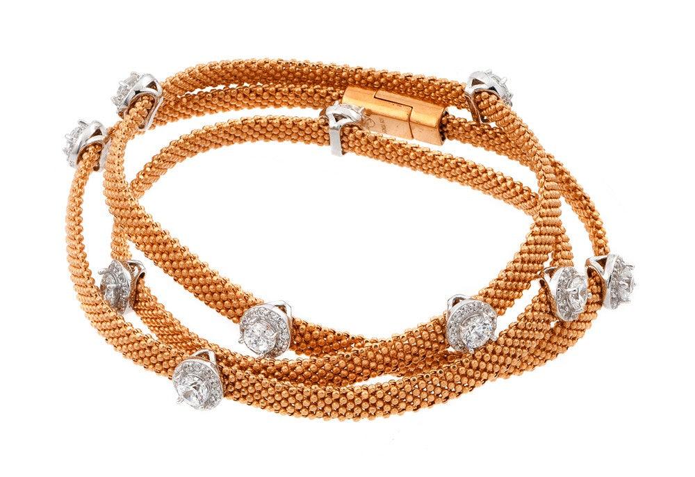 Silver 925 Rose Gold Plated Clear CZ Triple Wrap Beaded Italian Bracelet - PSB00009RGP