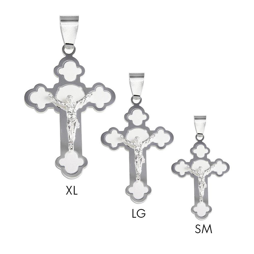 Silver 925 Rhodium Plated High Polished with Matte Finish Rose Cross Pendant - BSP00001