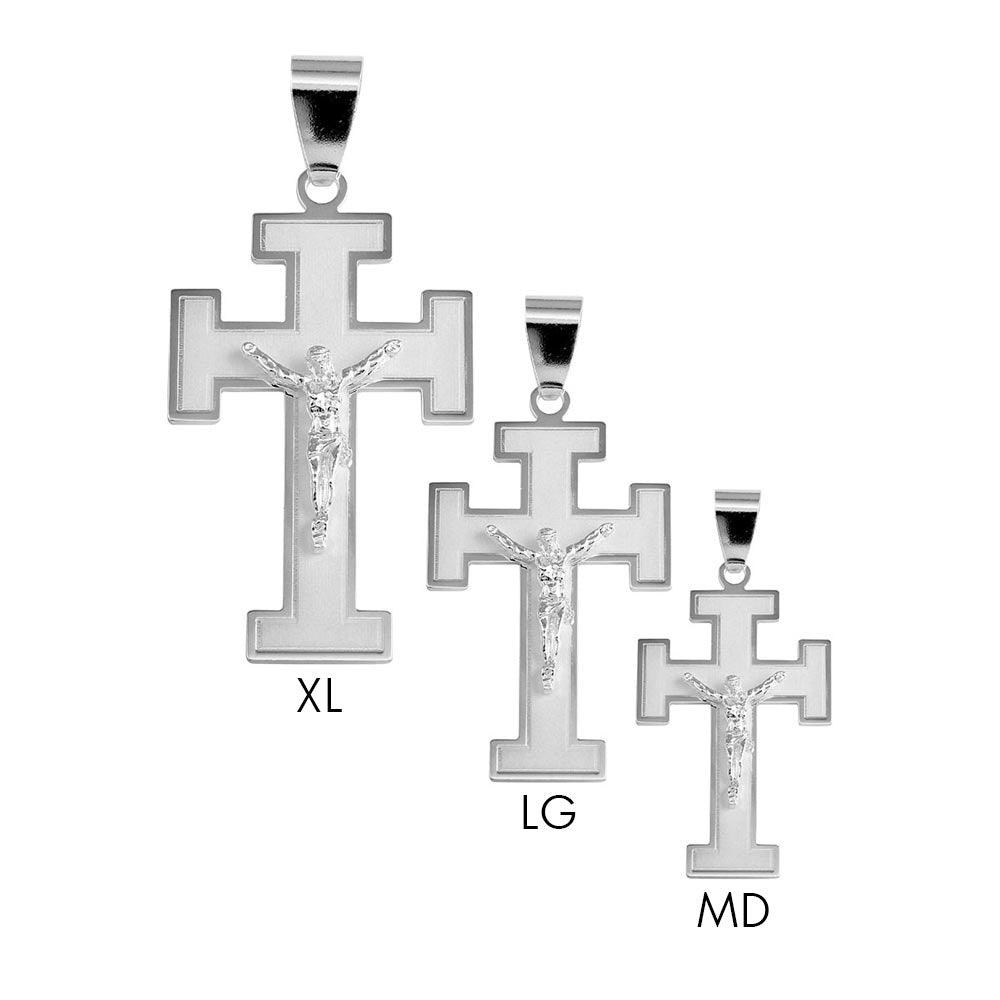 High Polished 925 Sterling Silver Matte Finish Cross of Lorraine Style Pendant - BSP00032