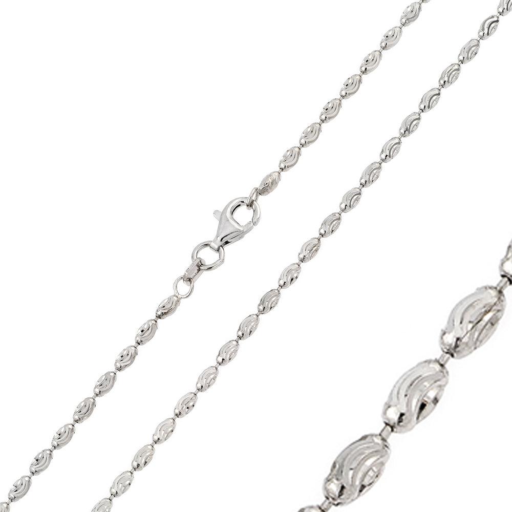 Rhodium Plated Oval Curved DC Bead 002 Chains - CH111 RH