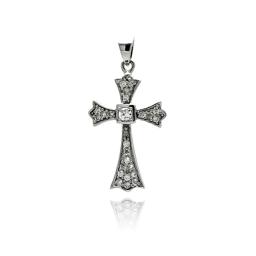 Silver 925 Rhodium Plated Cross CZ Dangling Pendant - ACP00011