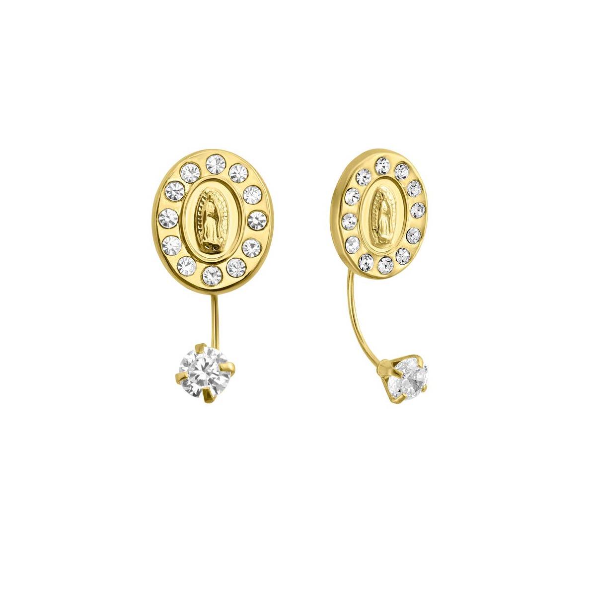 14E00325. - 14 Karat Yellow Gold CZ Front-Back Guadalupe Screw Back Earring