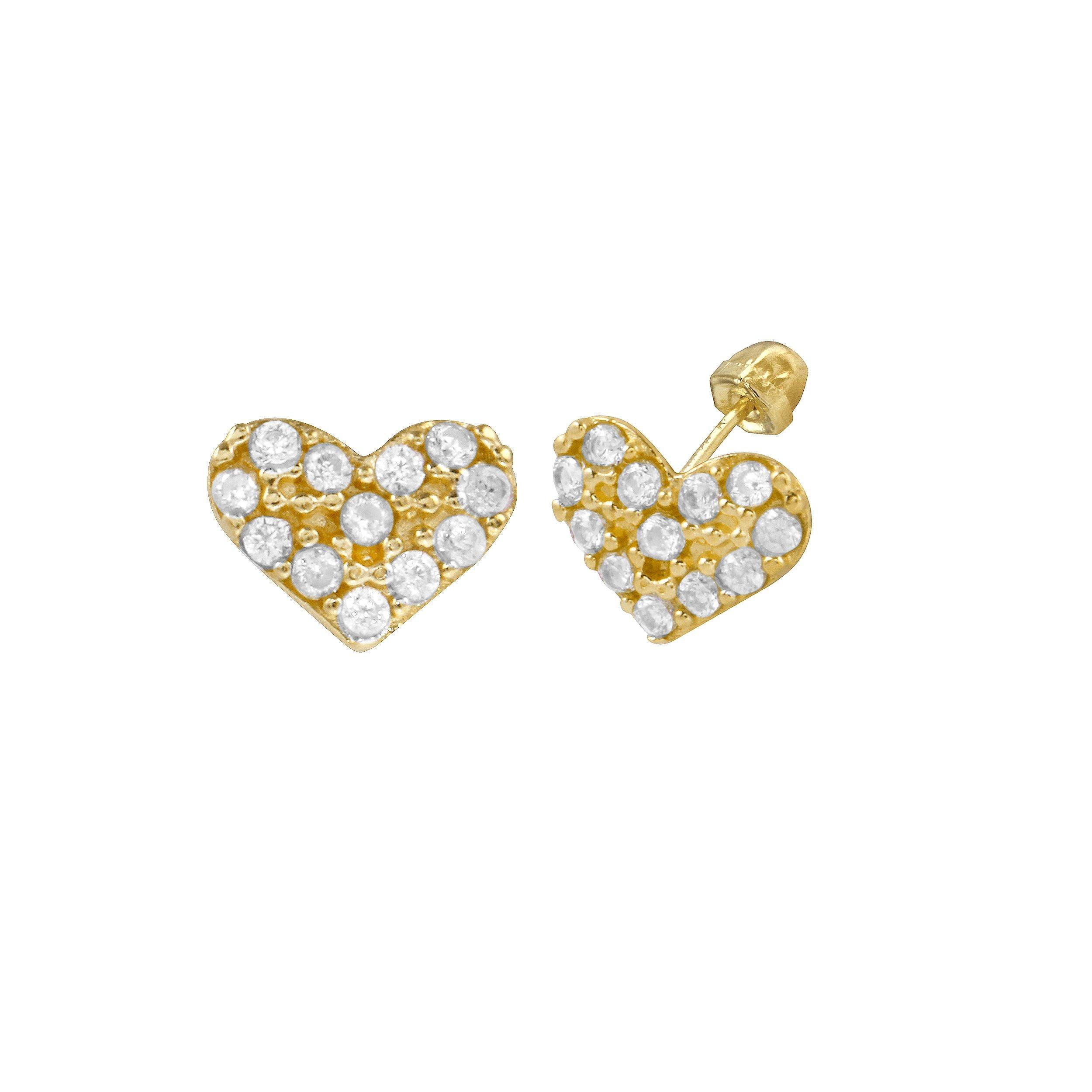 14E00331. - 14 Karat Yellow Gold CZ Heart Screw Back Earring