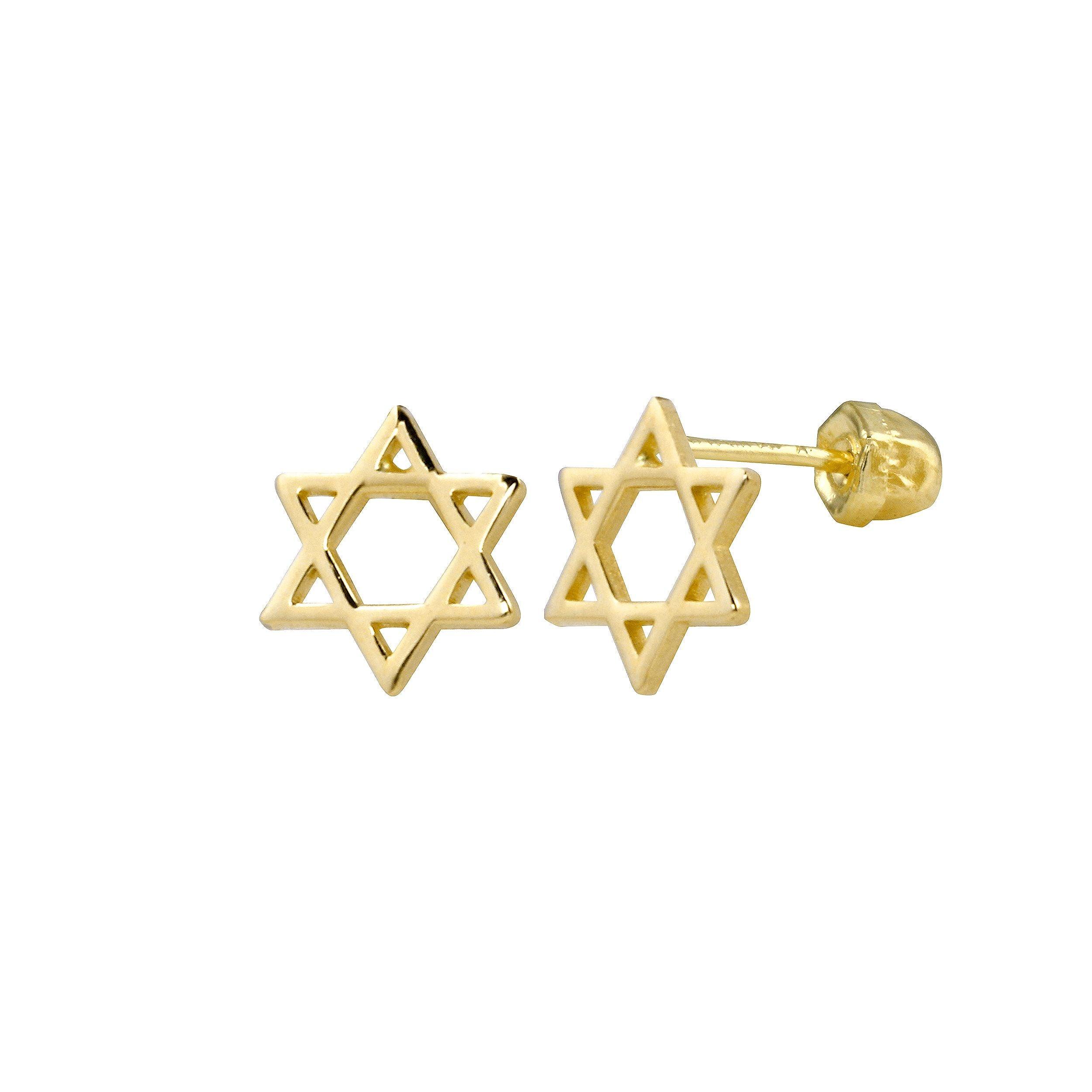 14E00332. - 14 Karat Yellow Gold Star of david Screw Back Earring