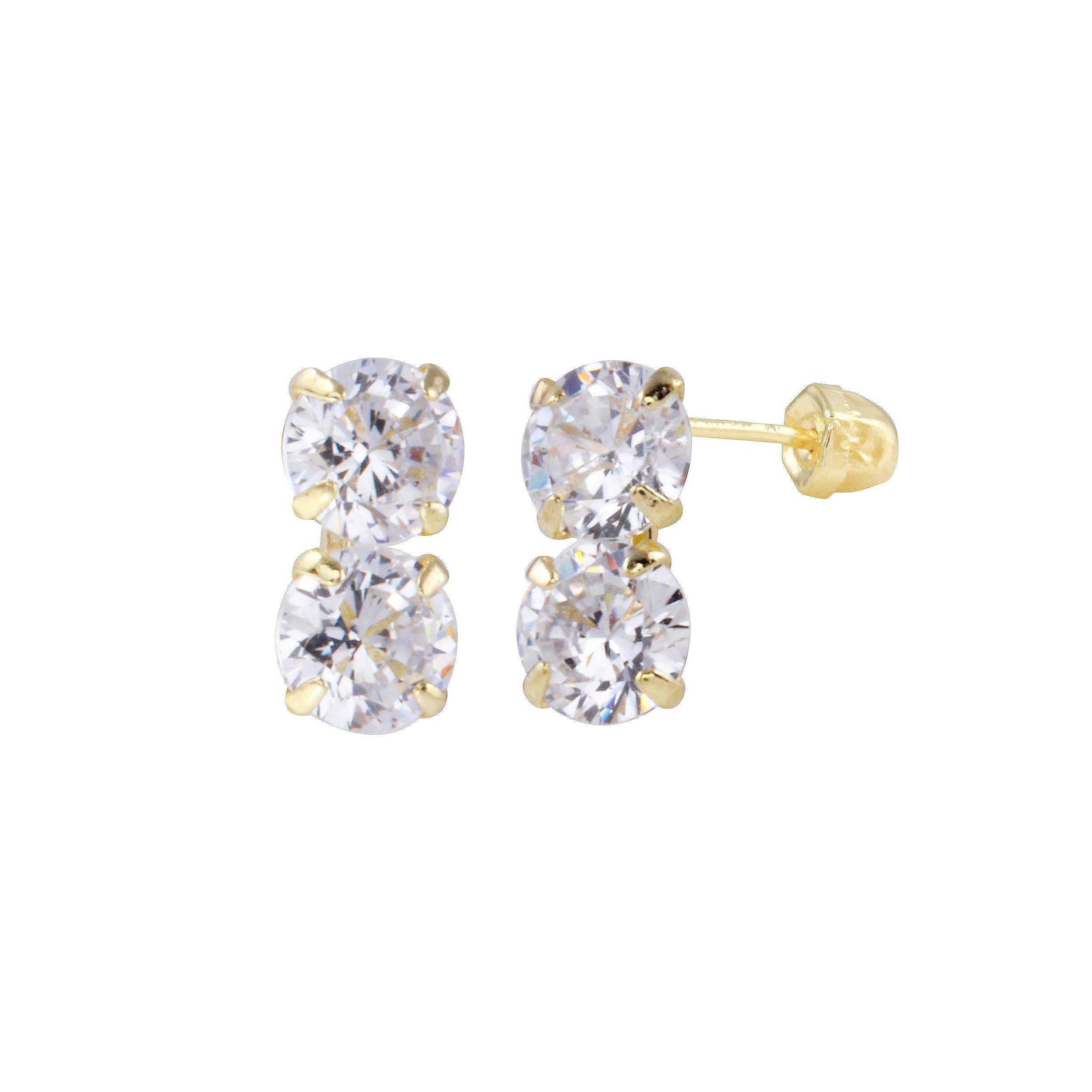 14E00333. - 14 Karat Yellow Gold Double CZ Screw Back Earring