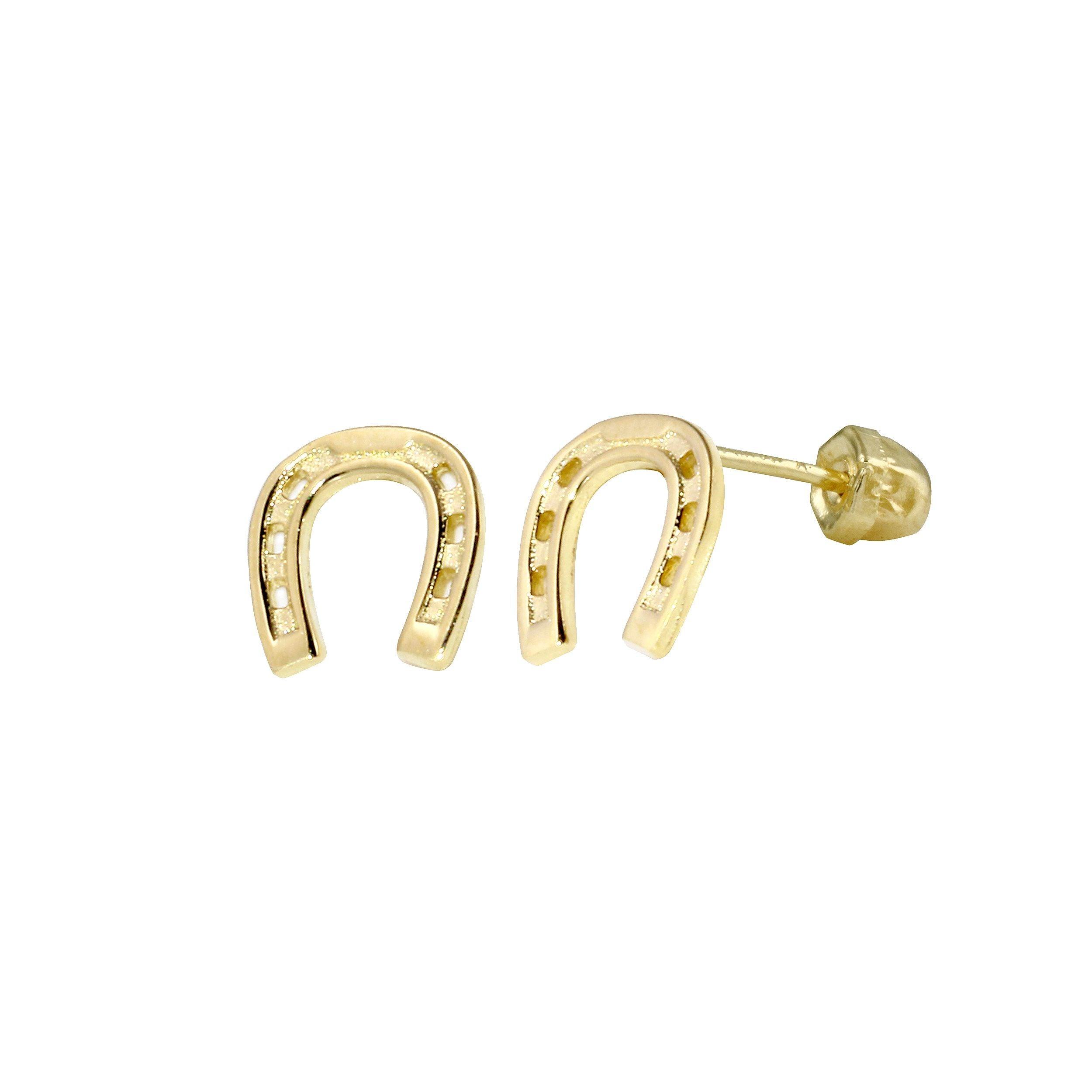 14E00341. - 14 Karat Yellow Gold Horse Shoe Screw Back Earring