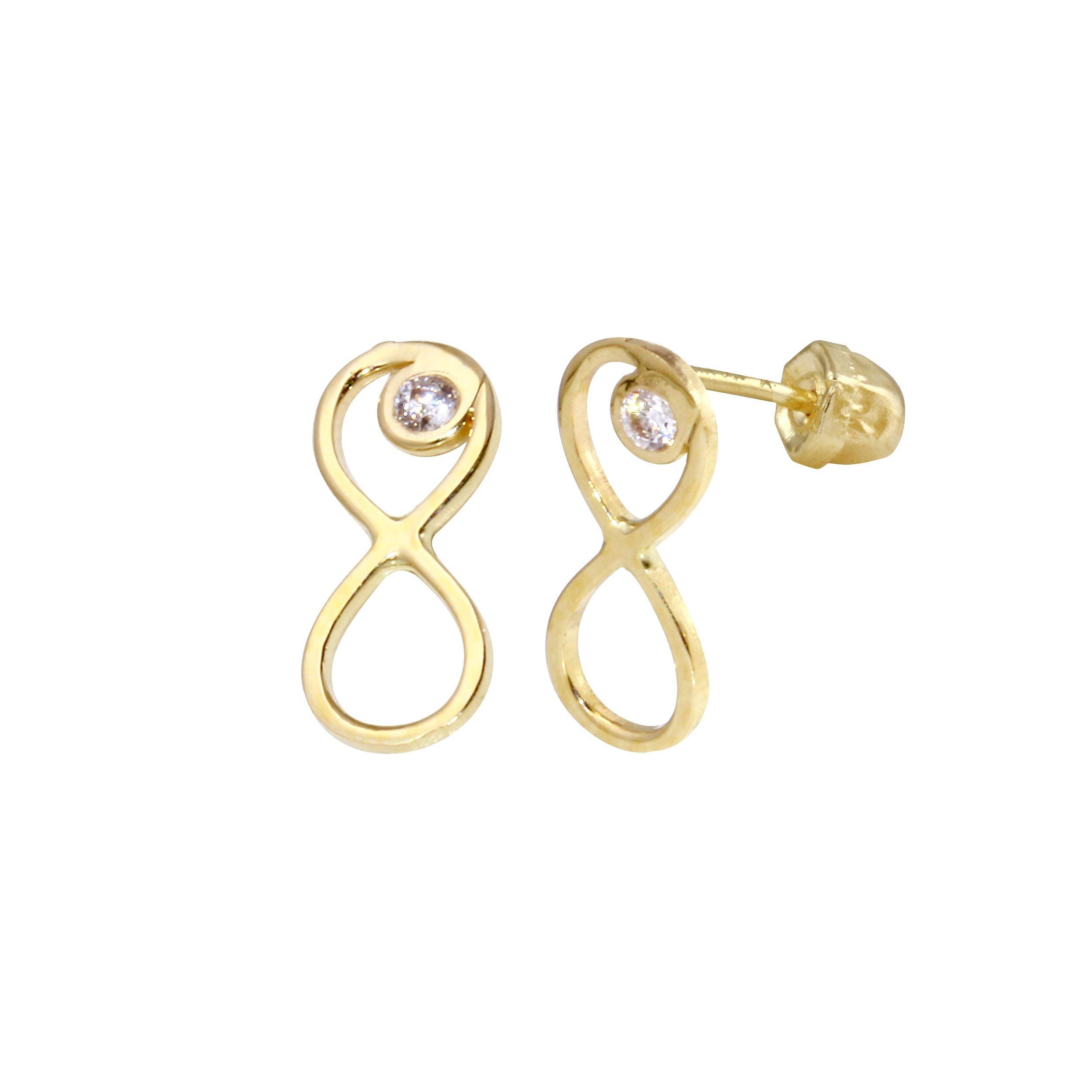 14E00344. - 14 Karat Yellow Gold CZ Infinity Screw Back Earring