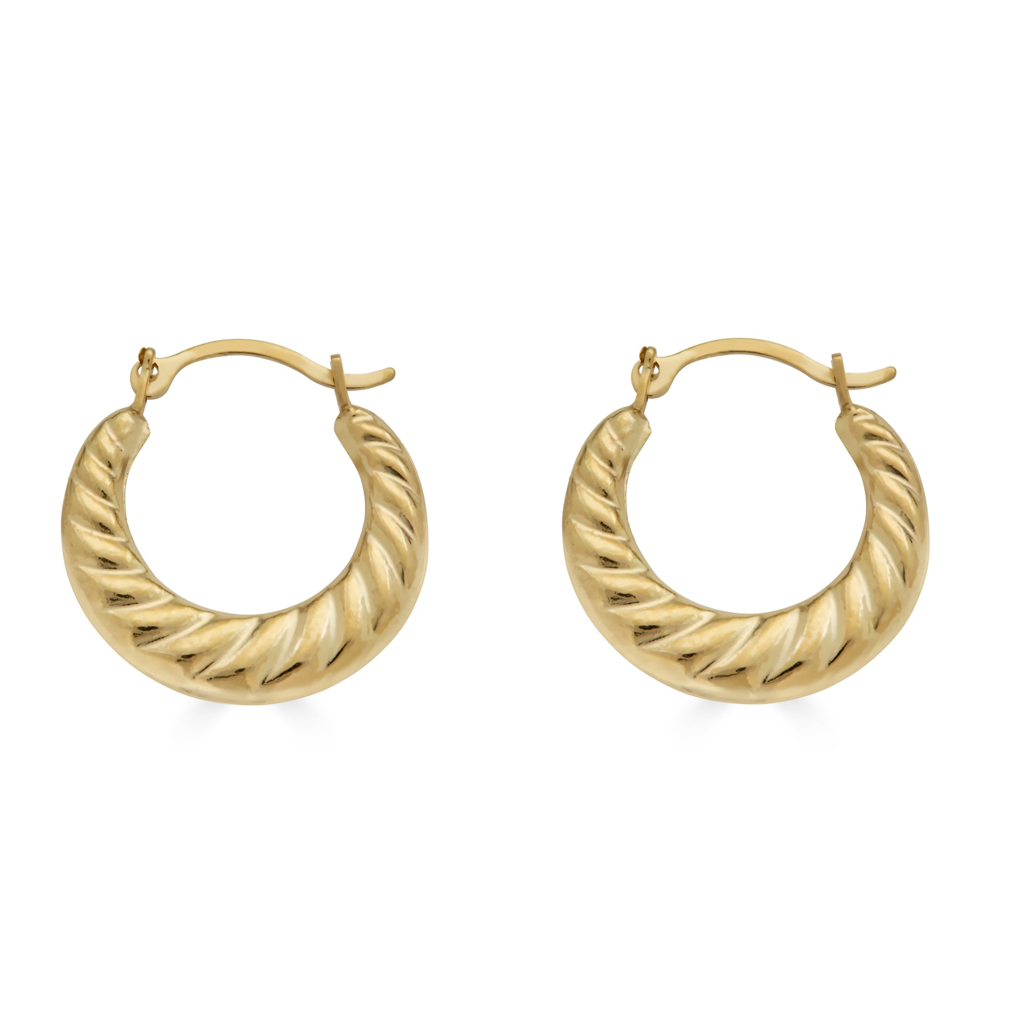 14E00365 - 14 Karat Yellow Gold Rope Design Latch Back Hoop Earring