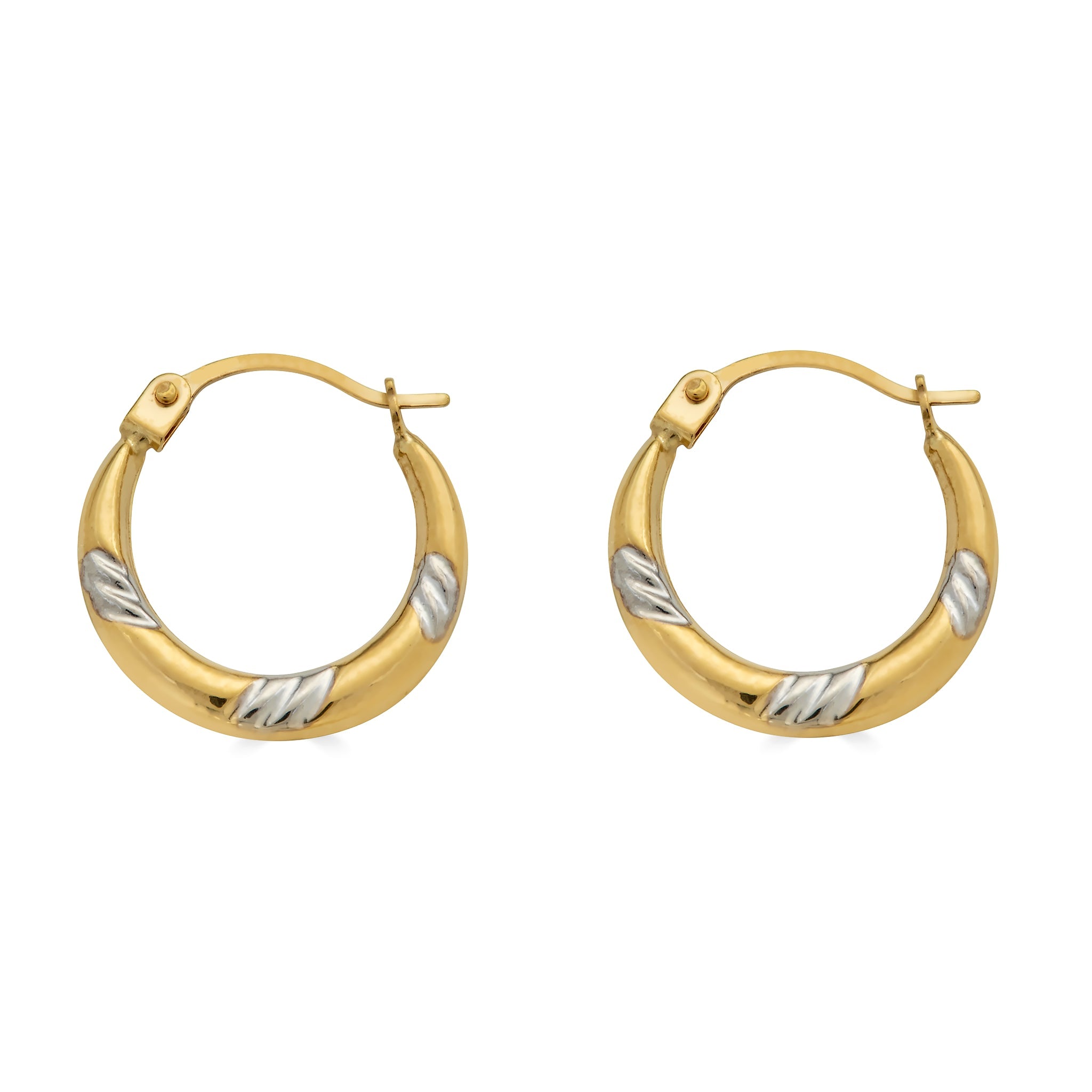 14E00368 - 14 Karat Yellow Gold 2T Slashed Design Latch Back Hoop Earring