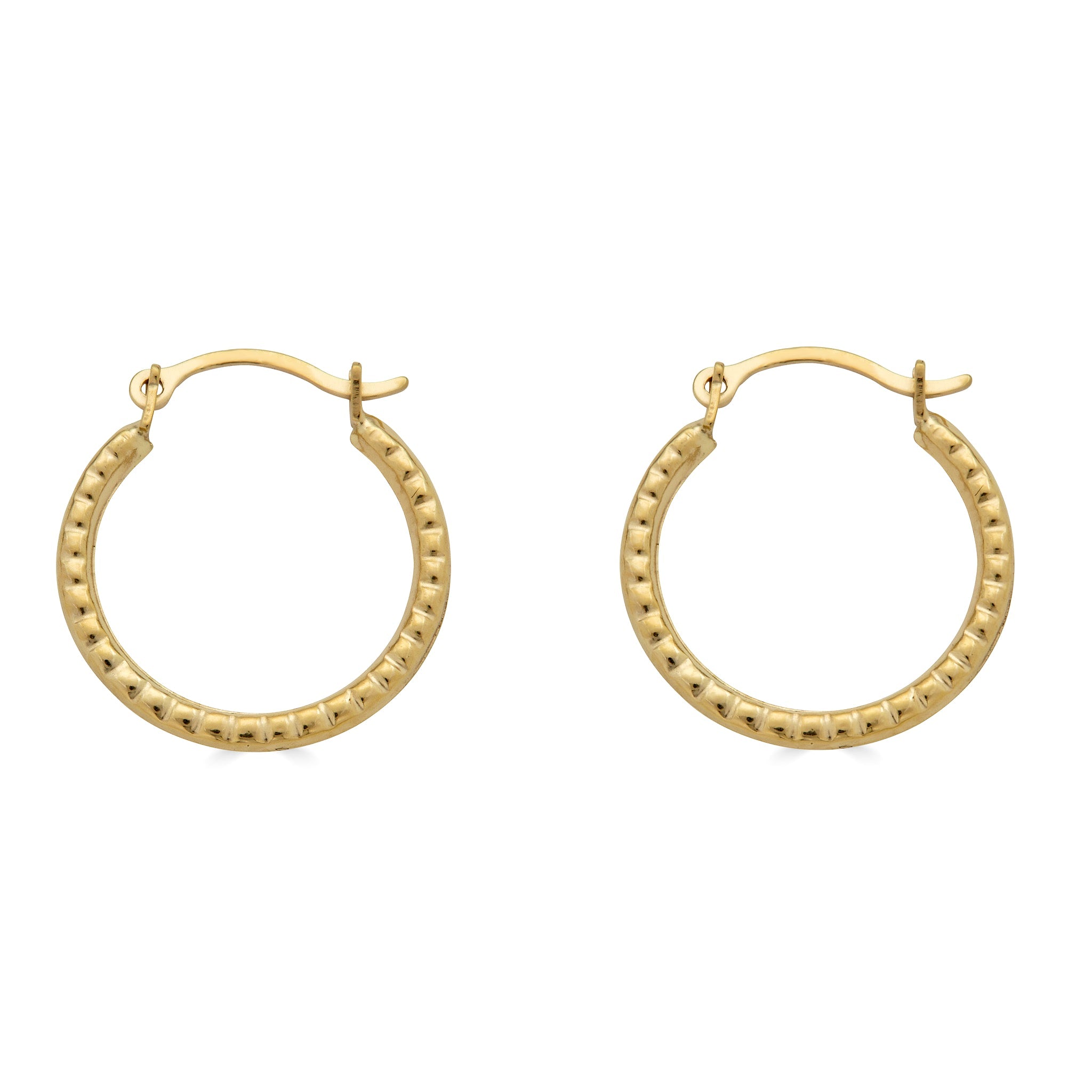 14E00369 - 14 Karat Yellow Gold Beaded Design Latch Back Hoop Earring