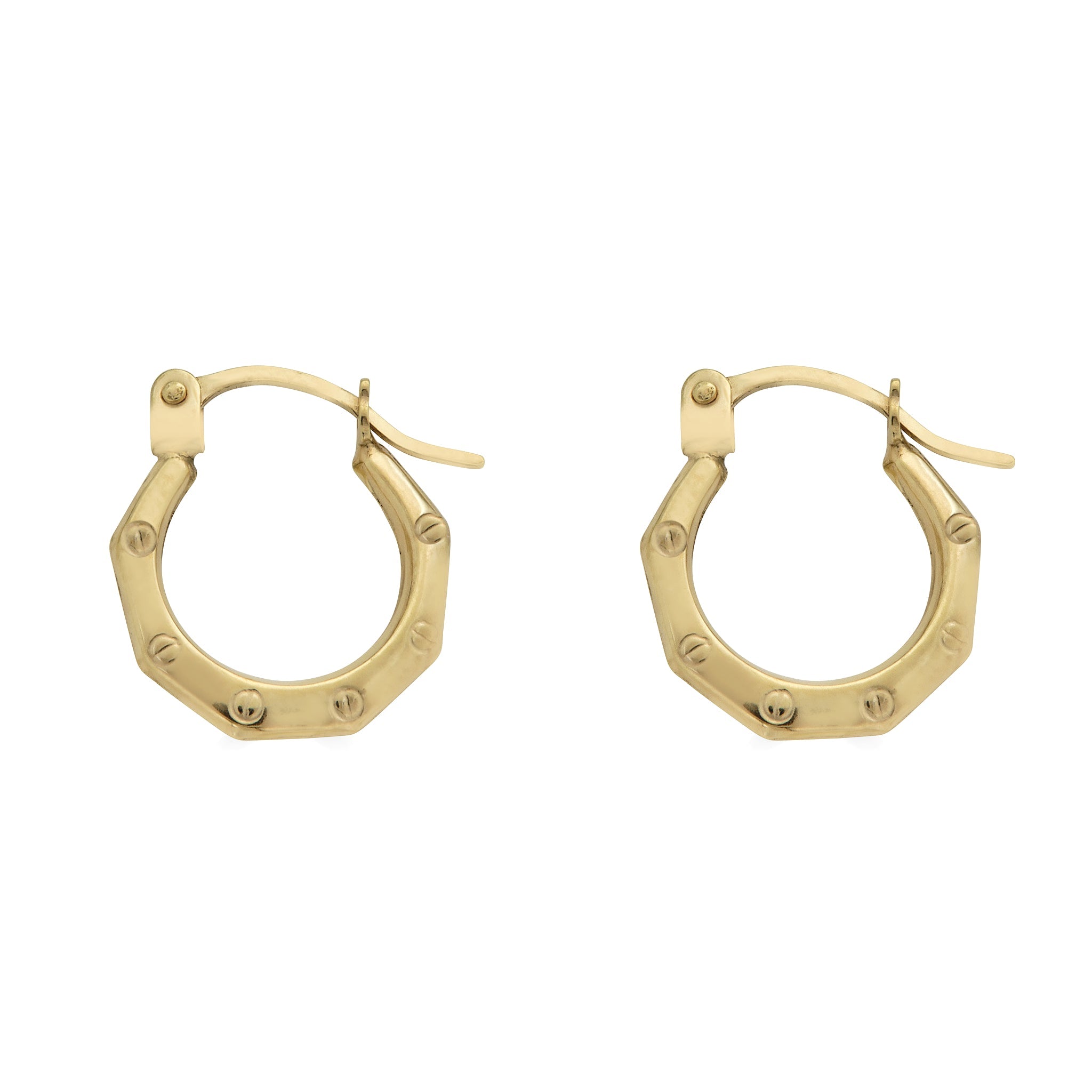 14E00370 - 14 Karat Yellow Gold Hexagon Design Latch Back Hoop Earring