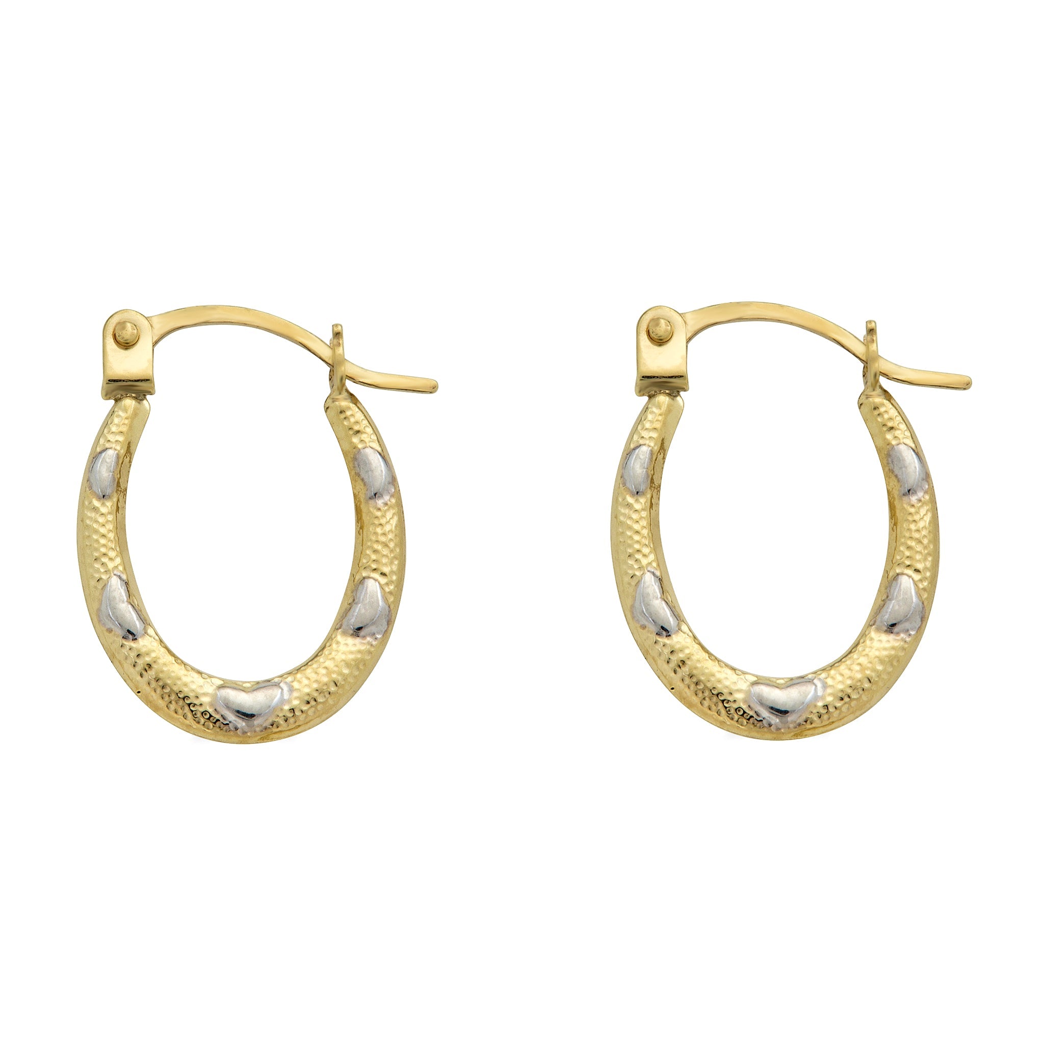 14E00371 - 14 Karat Yellow Gold 2T Heart Design Latch Back Hoop Earring