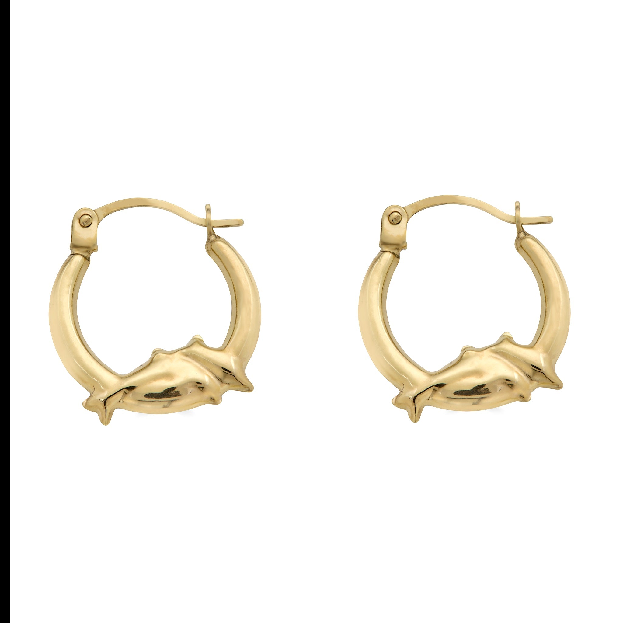 14E00375 - 14 Karat Yellow Gold Dolphin Design Latch Back Hoop Earring