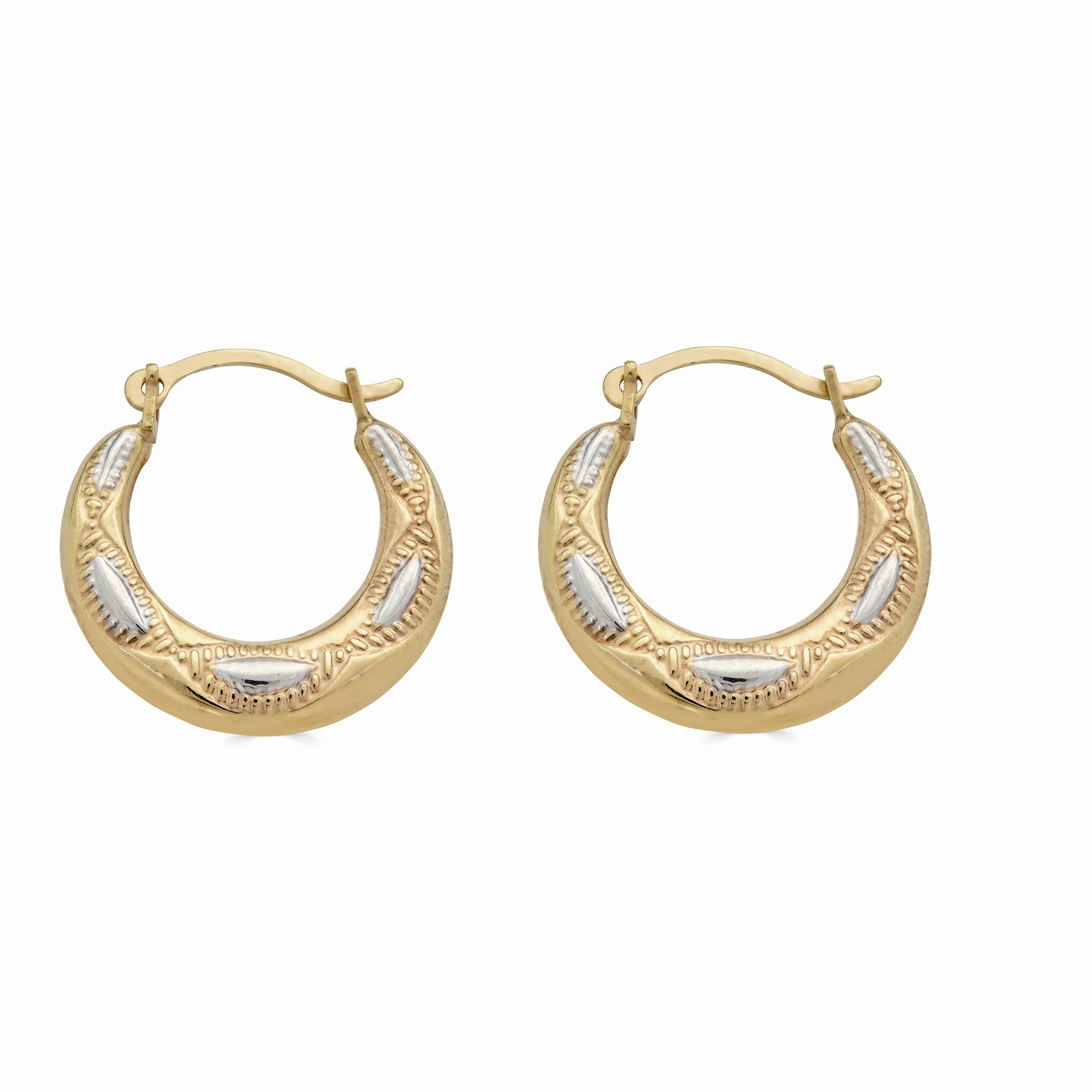 14E00376 - 14 Karat Yellow Gold 2T Design Latch Back Hoop Earring