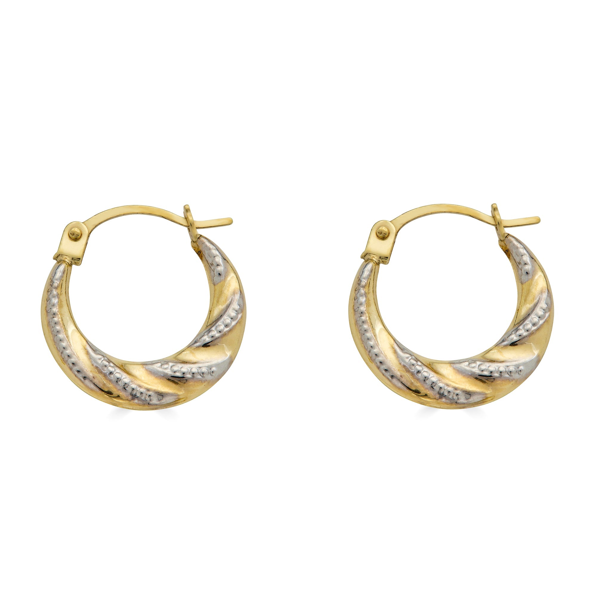 14E00377 - 14 Karat Yellow Gold 2T Wave Design Latch Back Hoop Earring