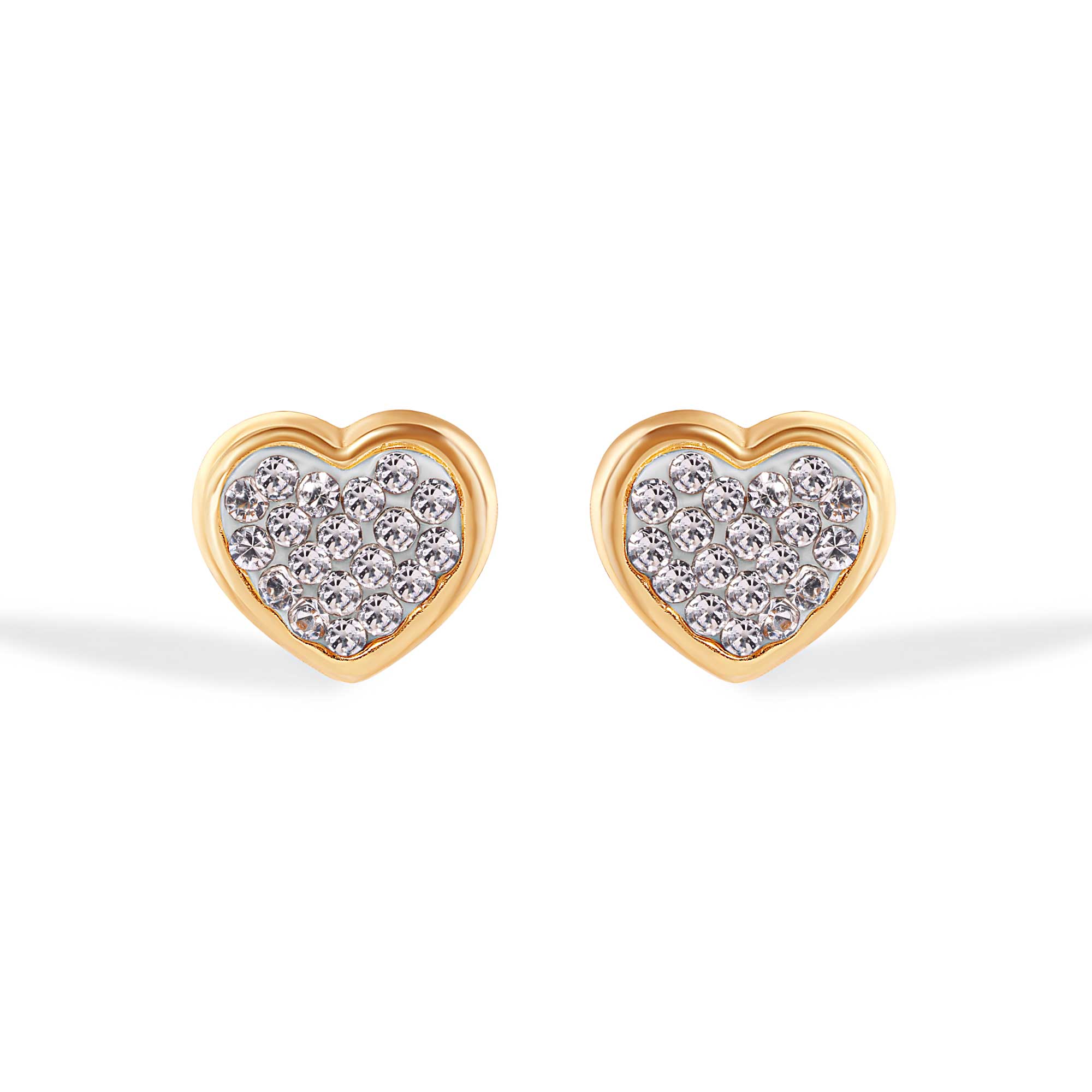 14E00440. - 14 Karat Heart Clear CZ Screw Back Earrings