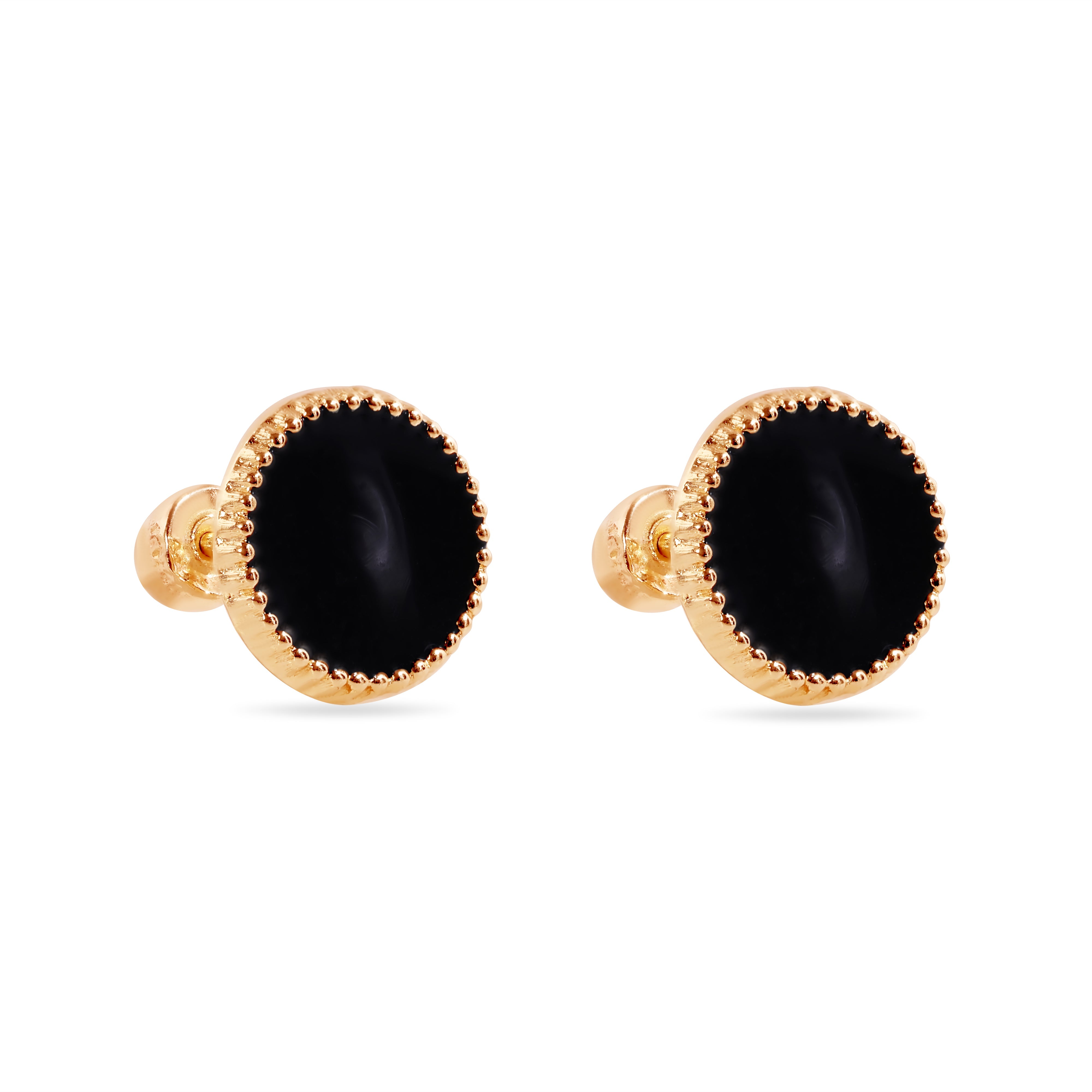 14E00448-BLACK - 14 Karat Black Circular Enamel 8.3mm Screw Back Earrings