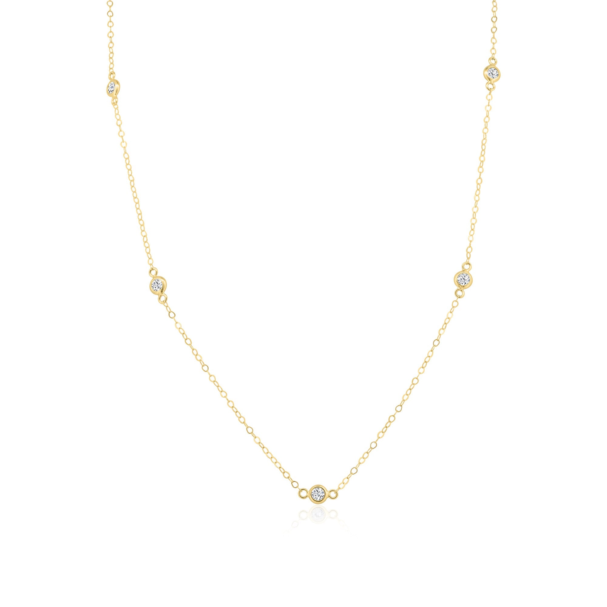 14N00001 - 14 Karat Yellow Gold Clear CZ Round Charm Link Necklace