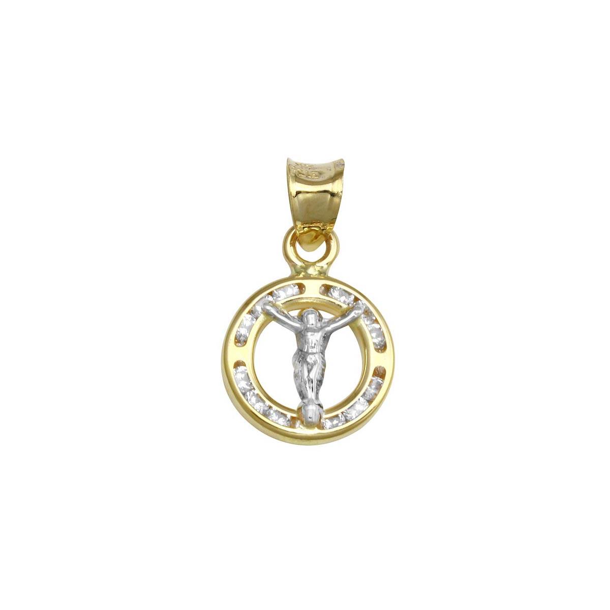 14P00004. - 14 Karat Yellow Gold CZ Disc Crucifix Pendant