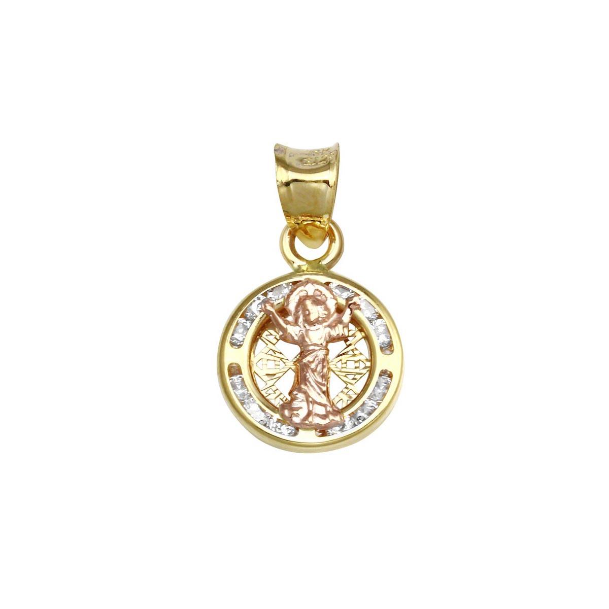 14P00006. - 14 Karat Yellow Gold CZ Disc Jesus Pendant