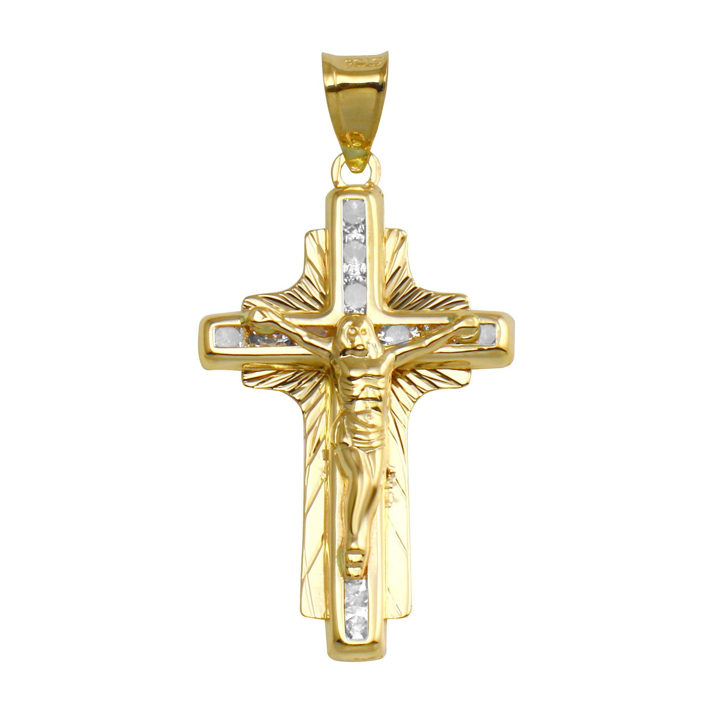 14P00029 - 14 Karat Yellow Gold DC CZ Cross Pendant