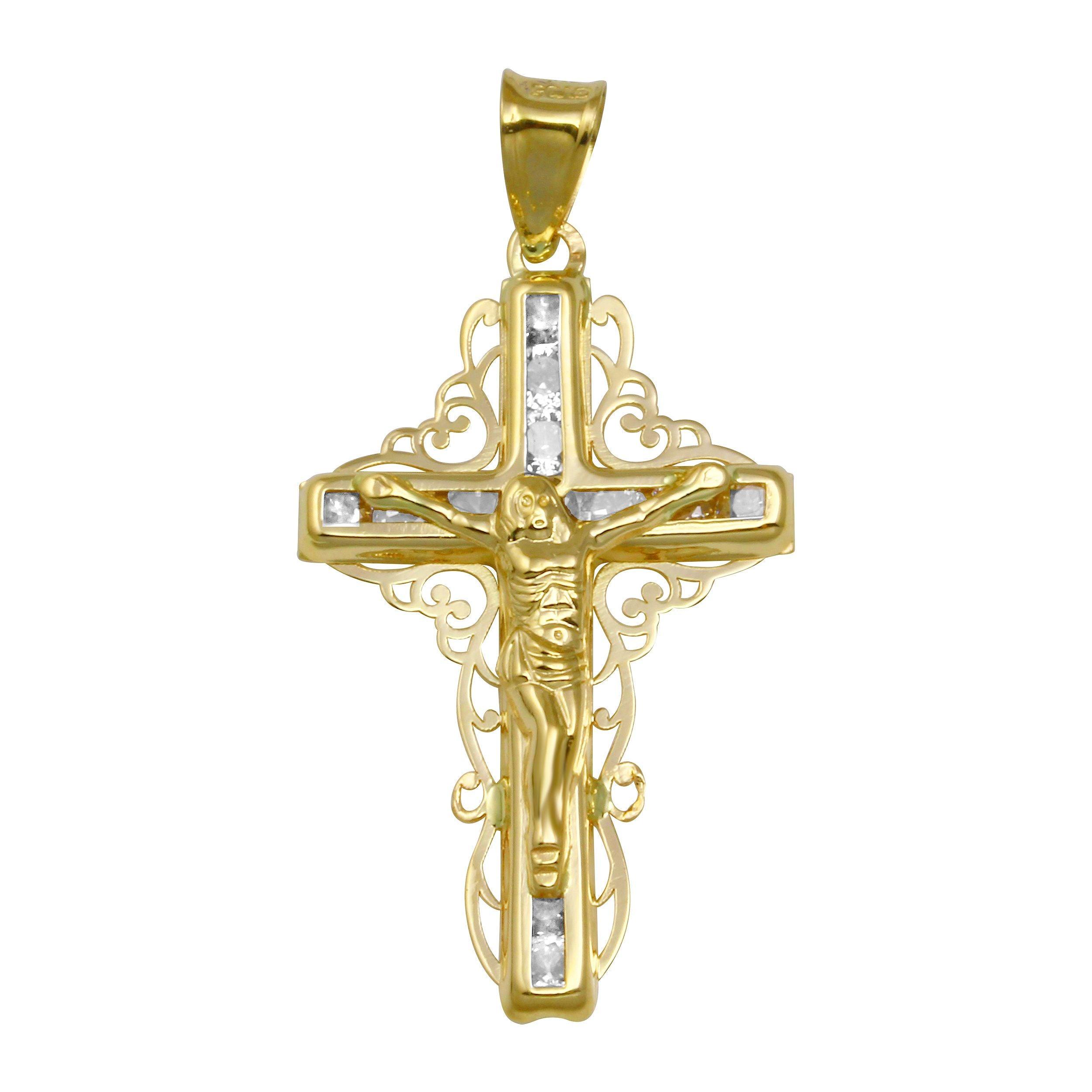 14P00031 - 14 Karat Yellow Gold CZ Filigree Cross Pendant