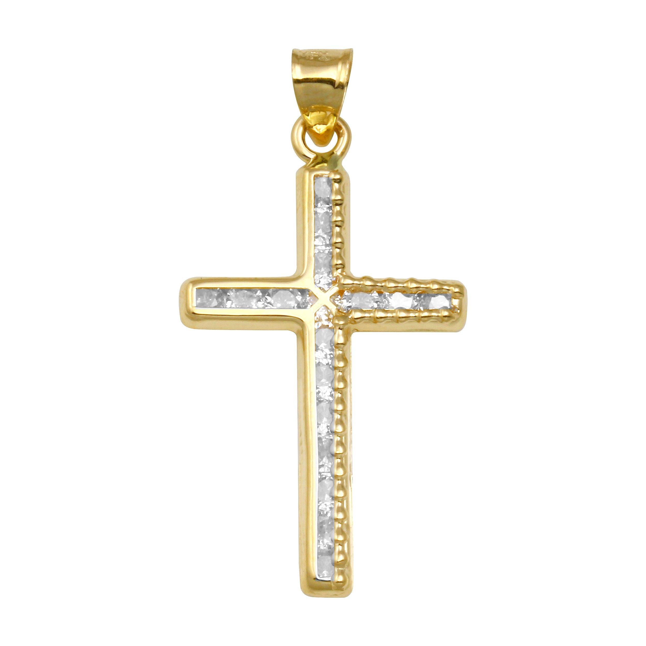 14P00033 - 14 Karat Yellow Gold CZ Cross Pendant