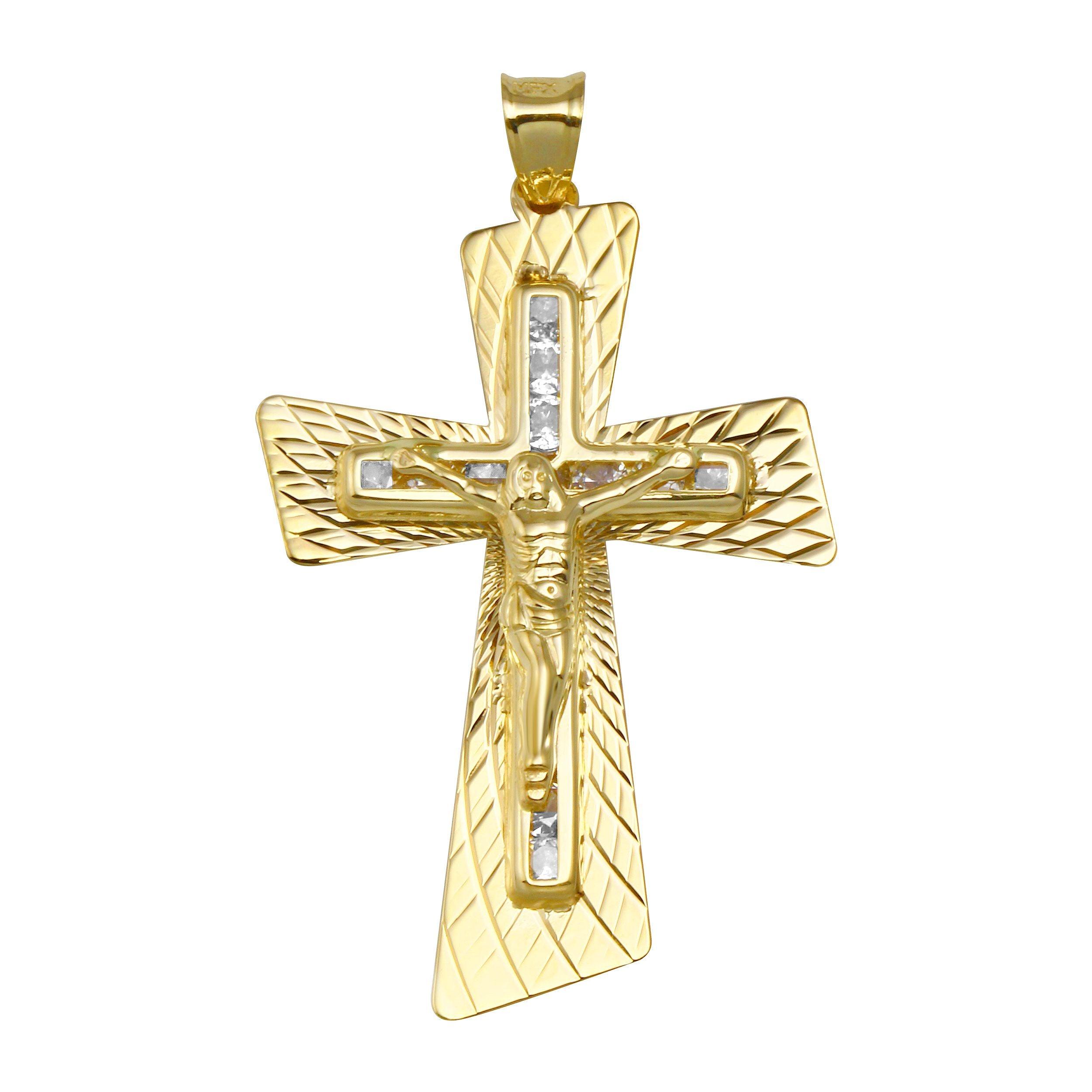 14P00034 - 14 Karat Yellow Gold Tri Color DC CZ Cross Pendant