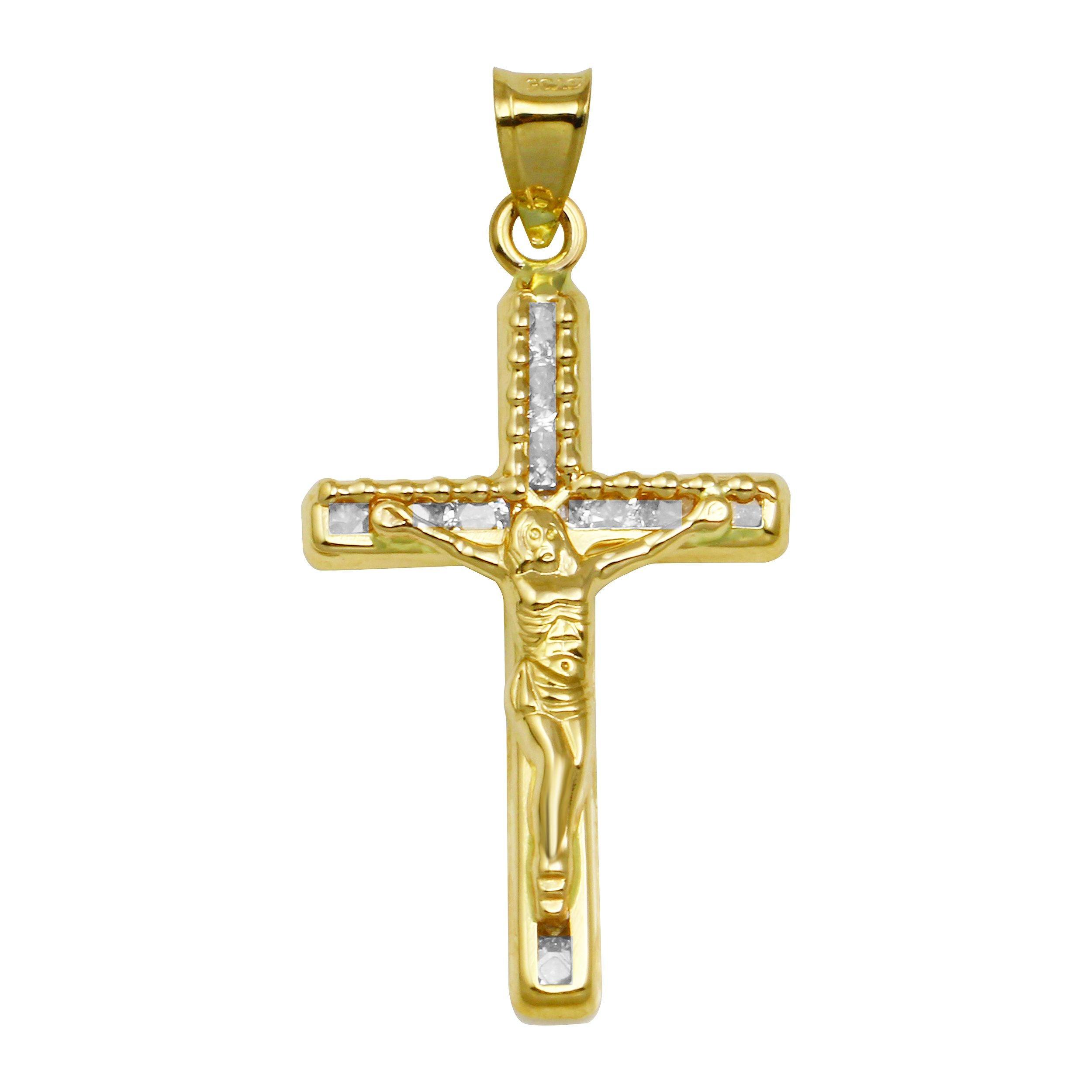 14P00035 - 14 Karat Yellow Gold Tri Color CZ Cross Pendant