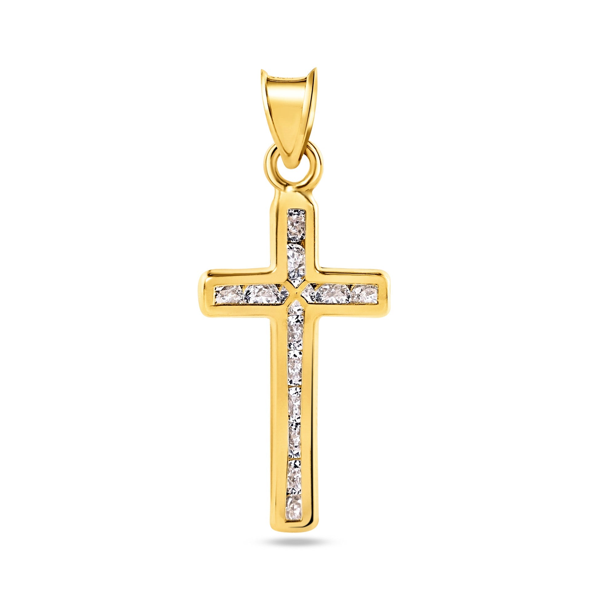 14P00053 - 14 Karat Yellow Gold Wavy Cross Clear CZ Pendant