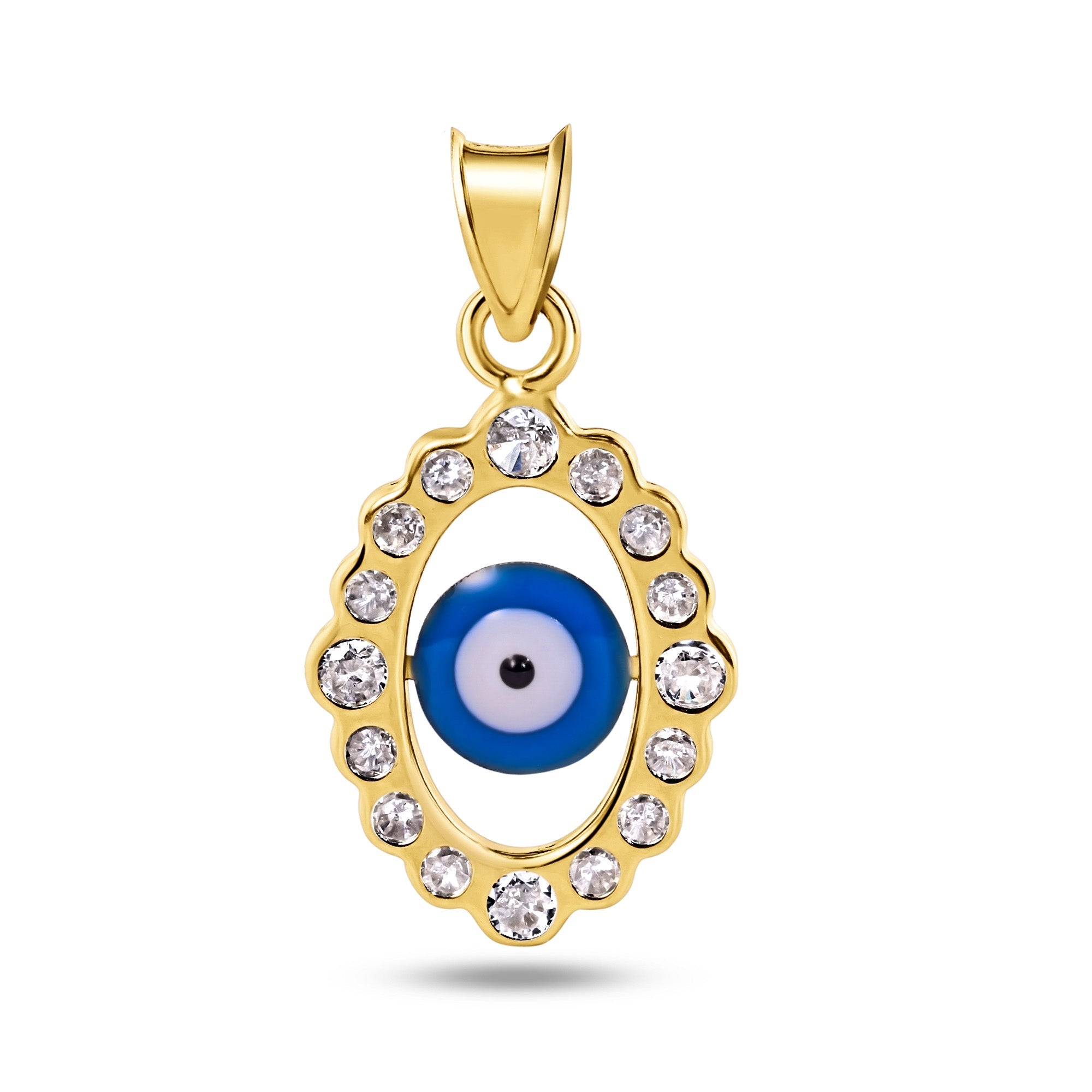 14P00060 - 14 Karat Yellow Gold Evil Eye Clear CZ Pendant