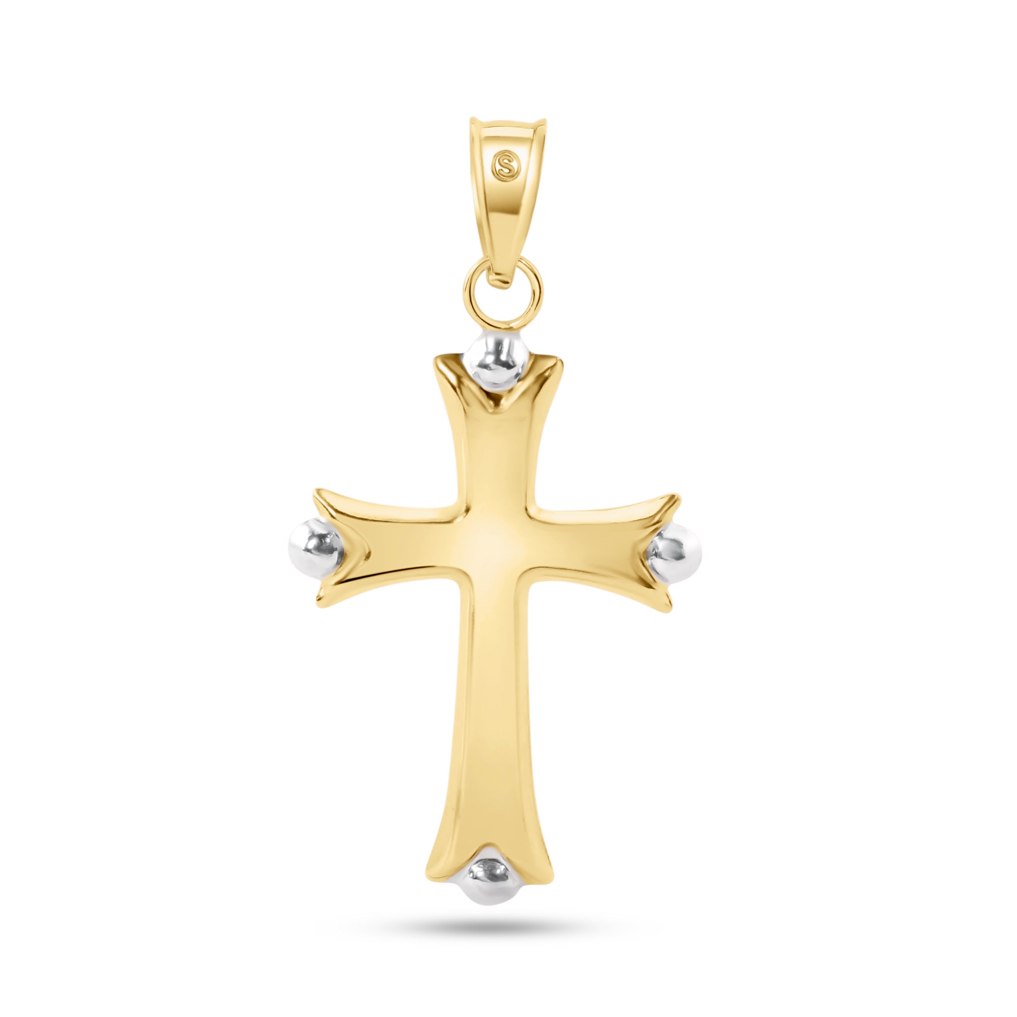 14P00078. - 14 Karat Yellow Gold Bead Edge Hollow Tube Cross Pendant