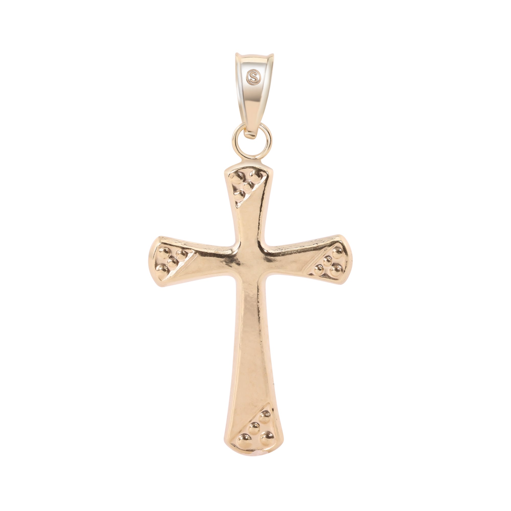 14P00081. - 14 Karat Yellow Gold 2 Sided Beaded Edge Hollow Tube Cross Pendant