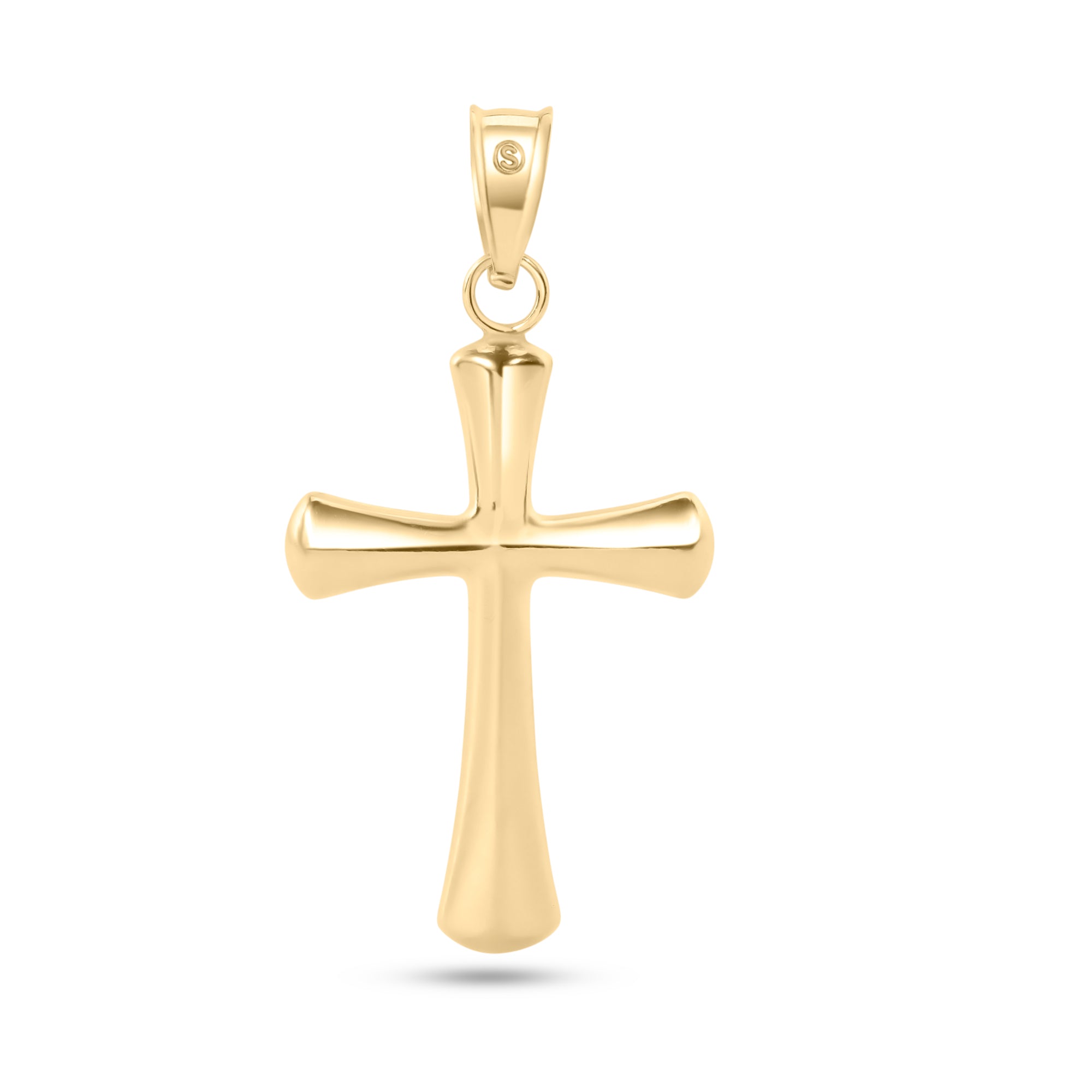 14P00083. - 14 Karat Yellow Gold 2 Sided Plain Hollow Tube Cross Pendant