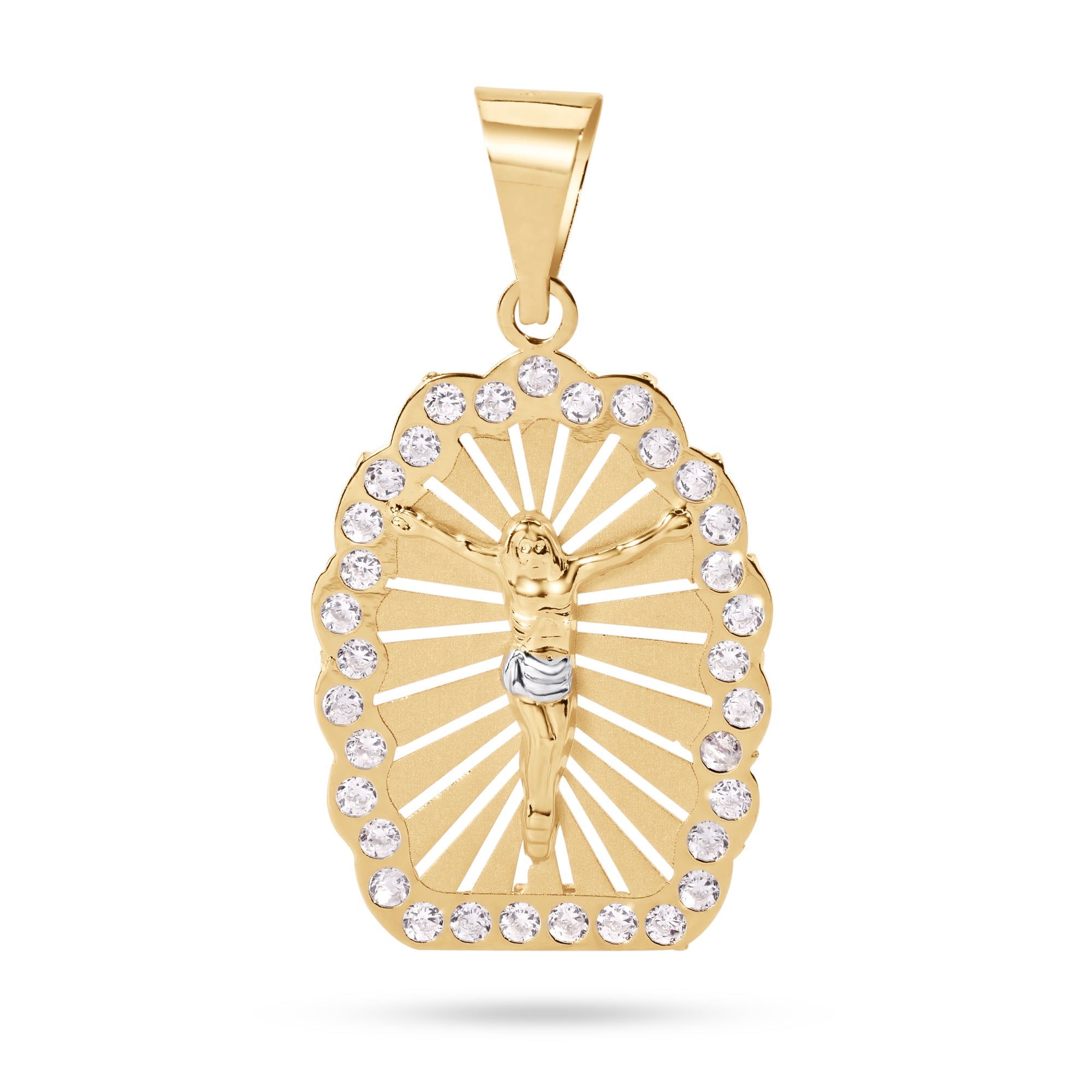 14P00105. - 14 Karat Yellow Gold 2 Tone 26mm Jesus Christ Clear CZ Pendant