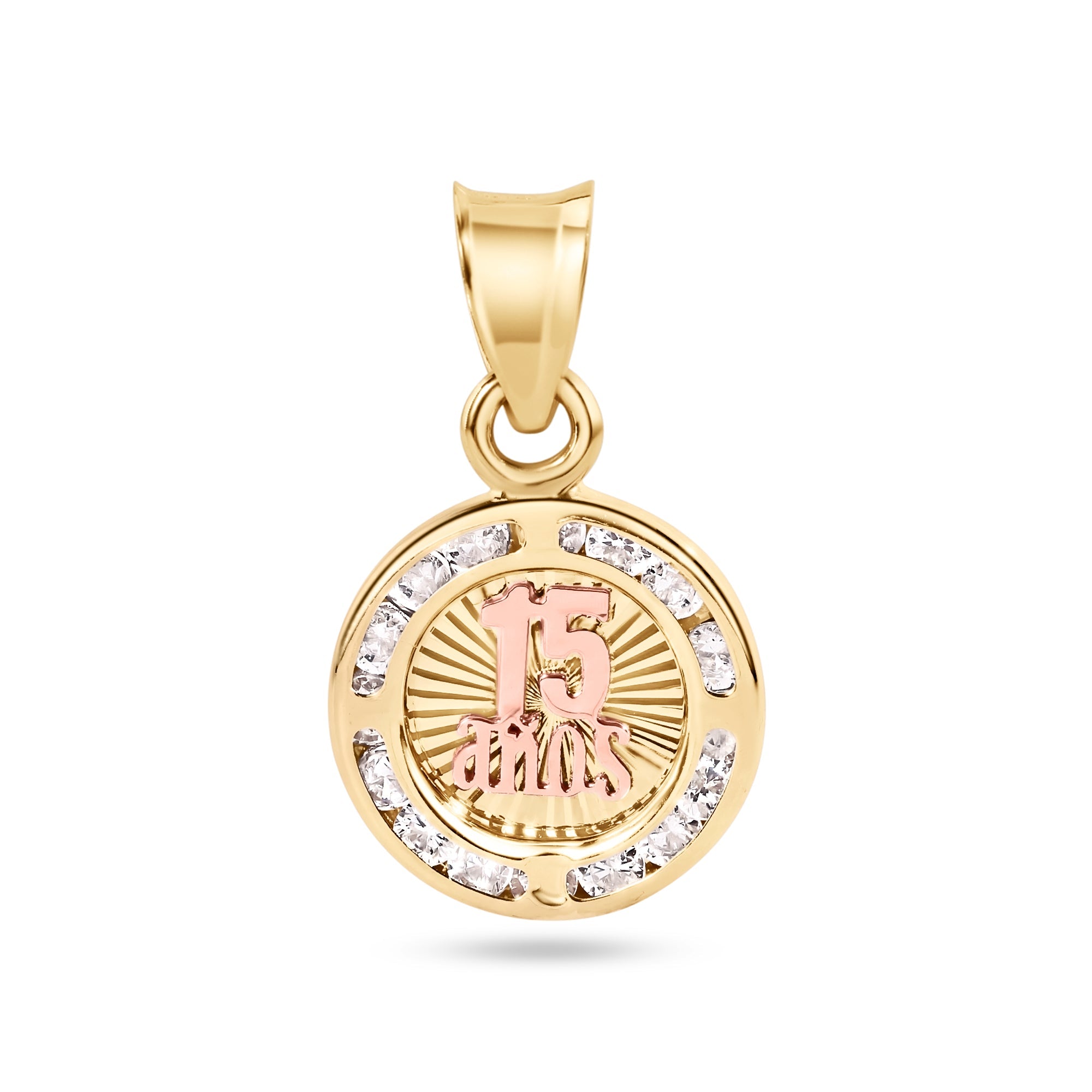 14P00110. - 14 Karat Yellow Gold 11.5mm QuinceaÔøΩÔøΩera 15 Anos Diamond Cut Clear CZ Pendant