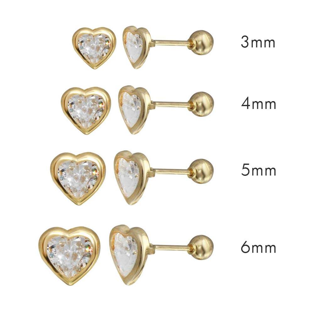 14E00006. - 14 Karat Yellow Gold Screw Back Bezel Heart CZ Stud Earring