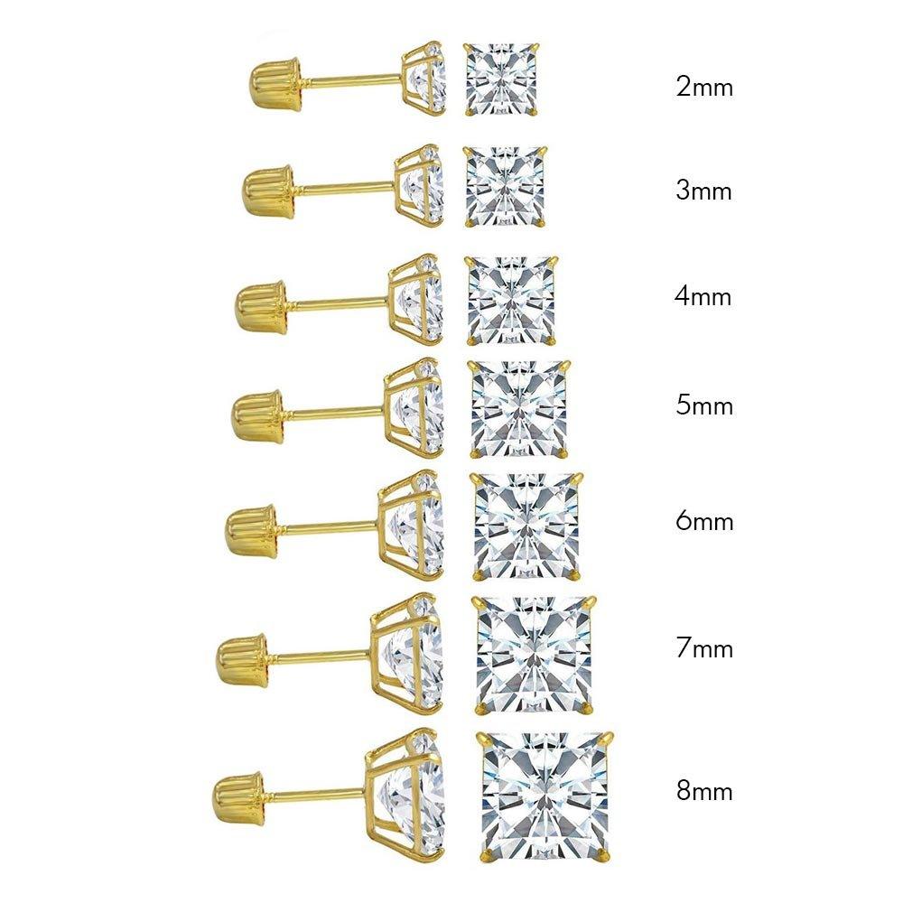 14E00007. - 14 Karat Yellow Gold Screw Backing Square Stud Earring