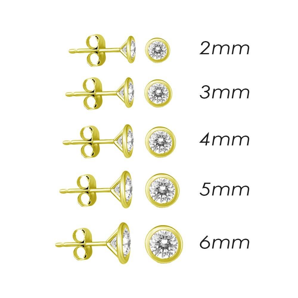 14E00014. - 14 Karat Yellow Gold Push Back Bezel Round CZ Stud Earring