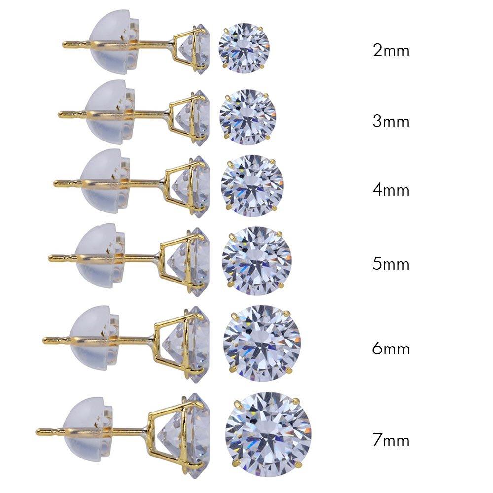 14E00017. - 14 Karat Yellow Gold Round Silicone Backing CZ Stud Earring