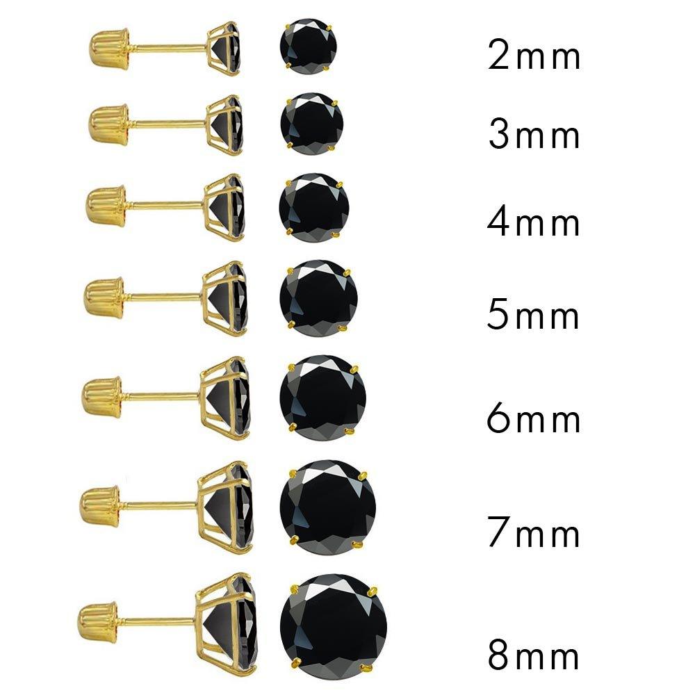 14E00019. - 14 Karat Yellow Gold Screw Backing Black CZ Round Stud Earring