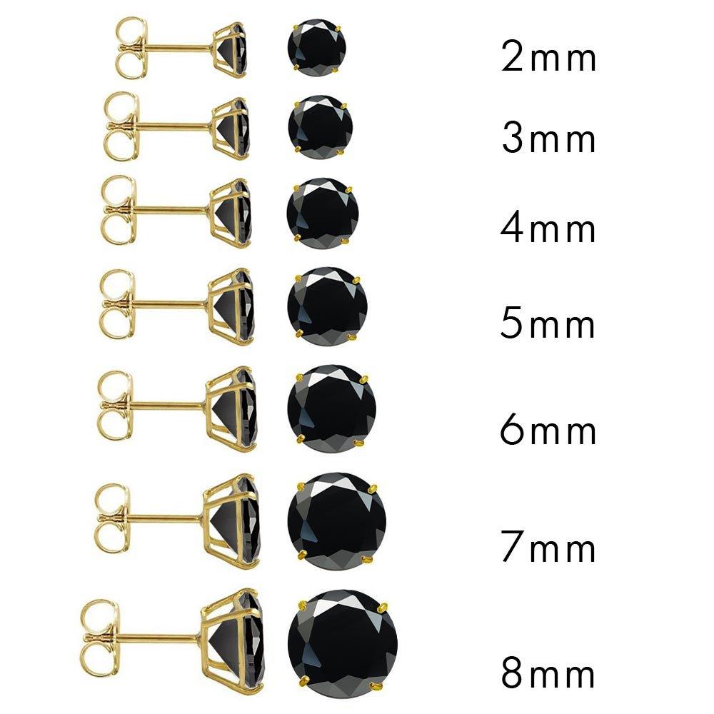 14E00020. - 14 Karat Yellow Gold Push Backing Black CZ Round Stud Earring