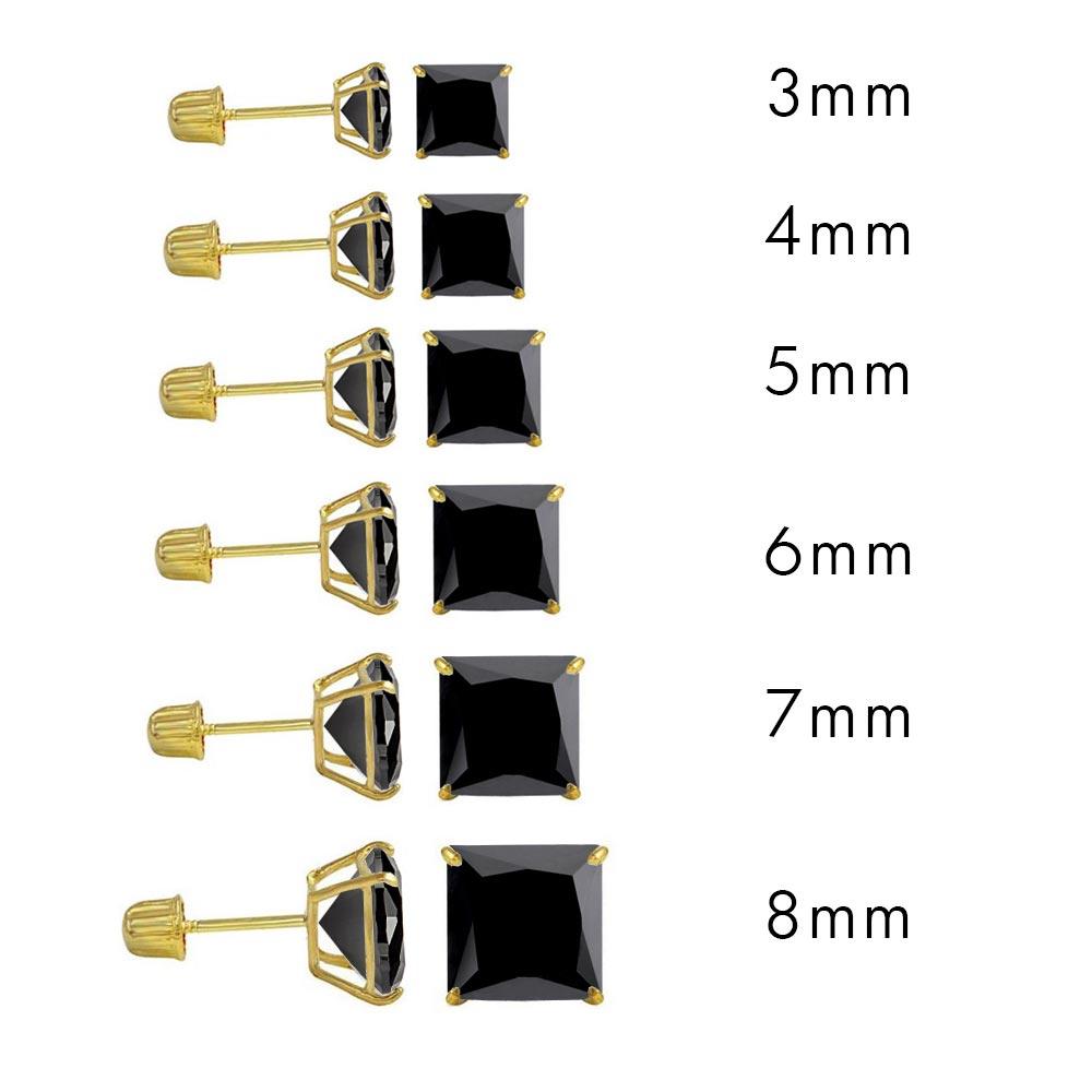 14E00021. - 14 Karat Yellow Gold Screw Backing Black CZ Square Stud Earring