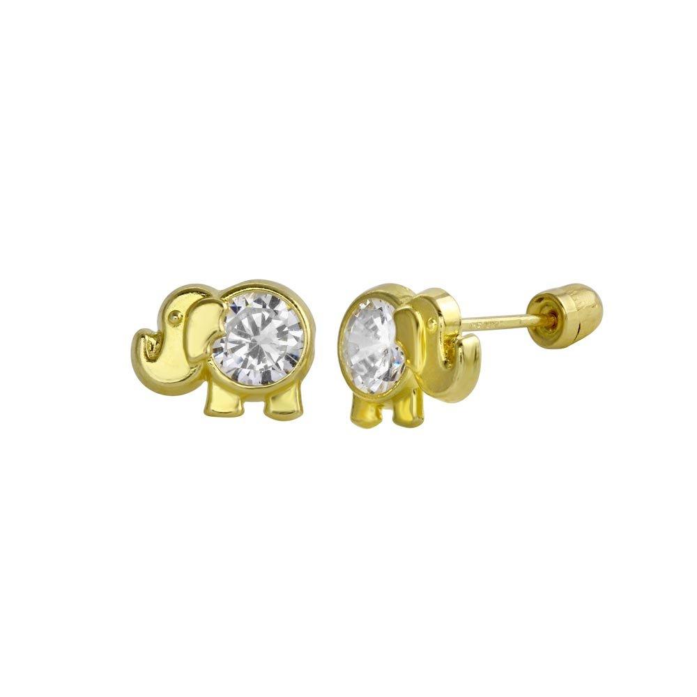 14E00023. - 14 Karat Yellow Gold Elephant Screw Back CZ Stud Earring