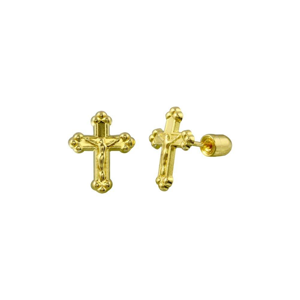 14E00025. - 14 Karat Yellow Gold Cross Screw Back Stud Earring