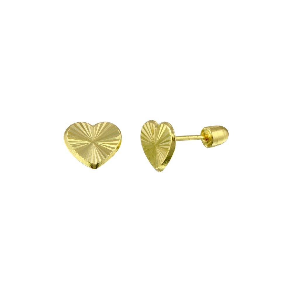 14E00027. - 14 Karat Yellow Gold Diamond Cut Heart Screw Back Stud Earring