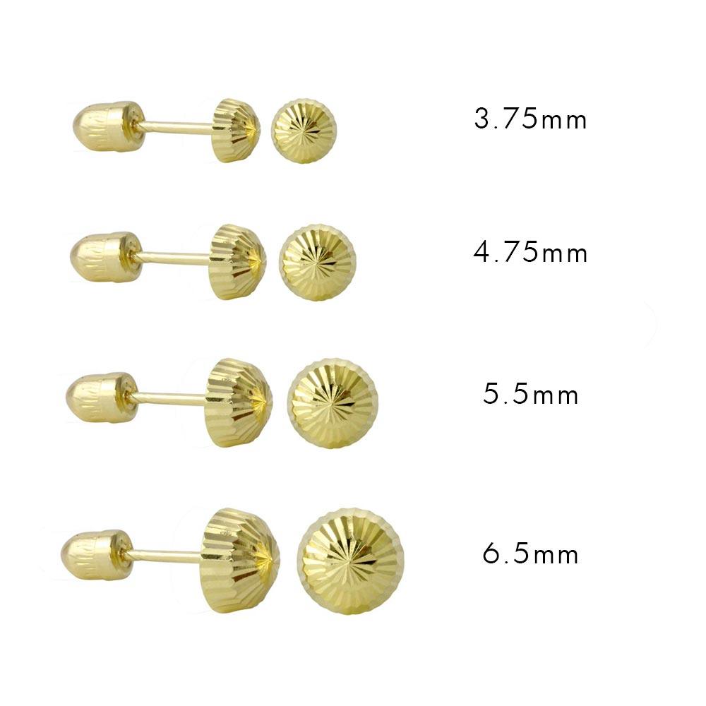 14E00028. - 14 Karat Yellow Gold Diamond Cut Half Ball Screw Back Stud Earring