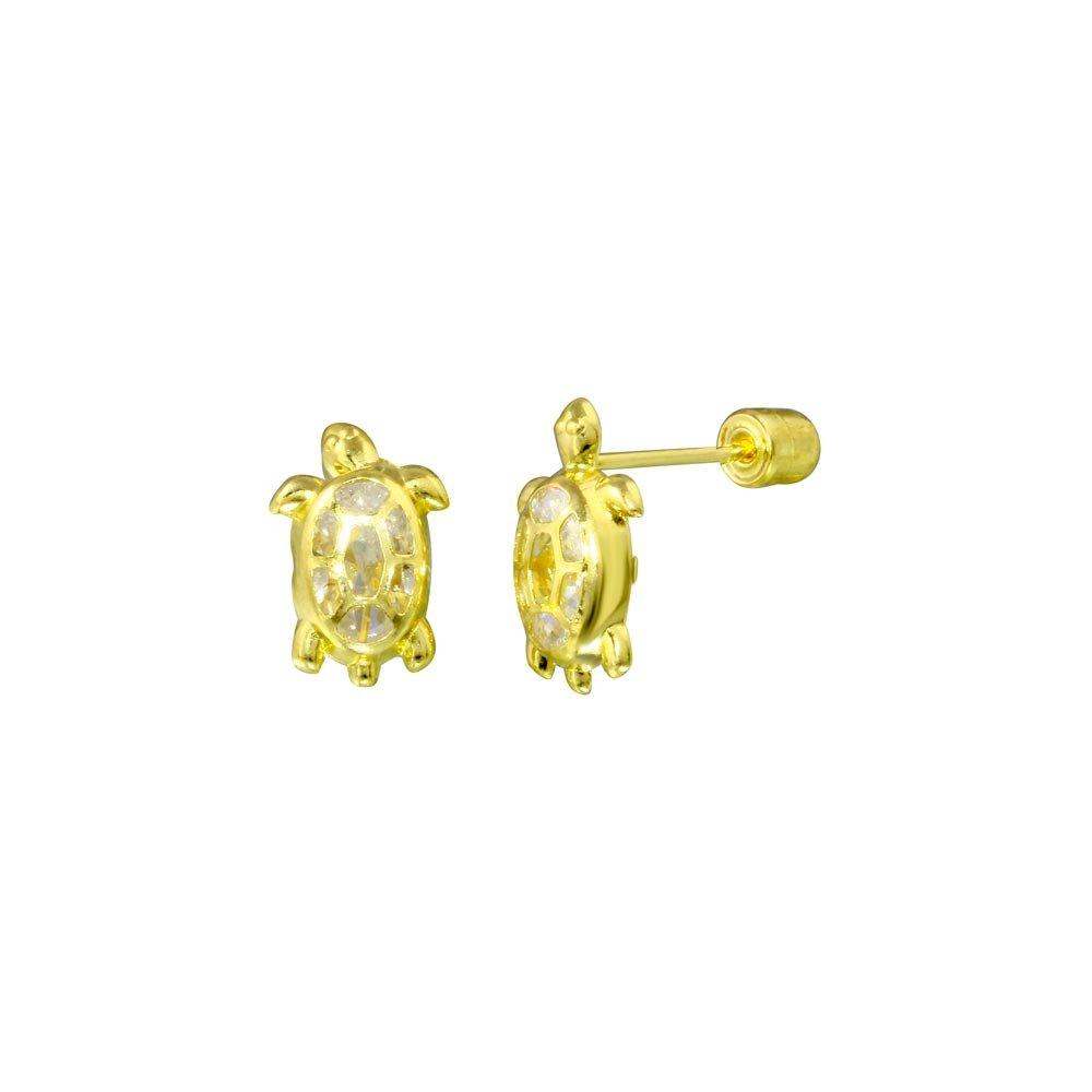 14E00029. - 14 Karat Yellow Gold Turtle CZ Screw Back Stud Earring