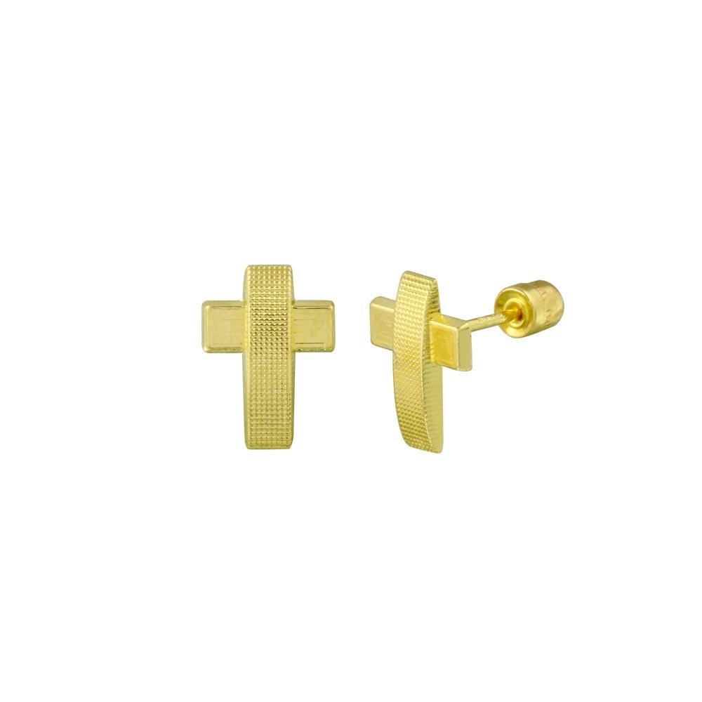 14E00030. - 14 Karat Yellow Gold Cross Screw Back Stud Earring